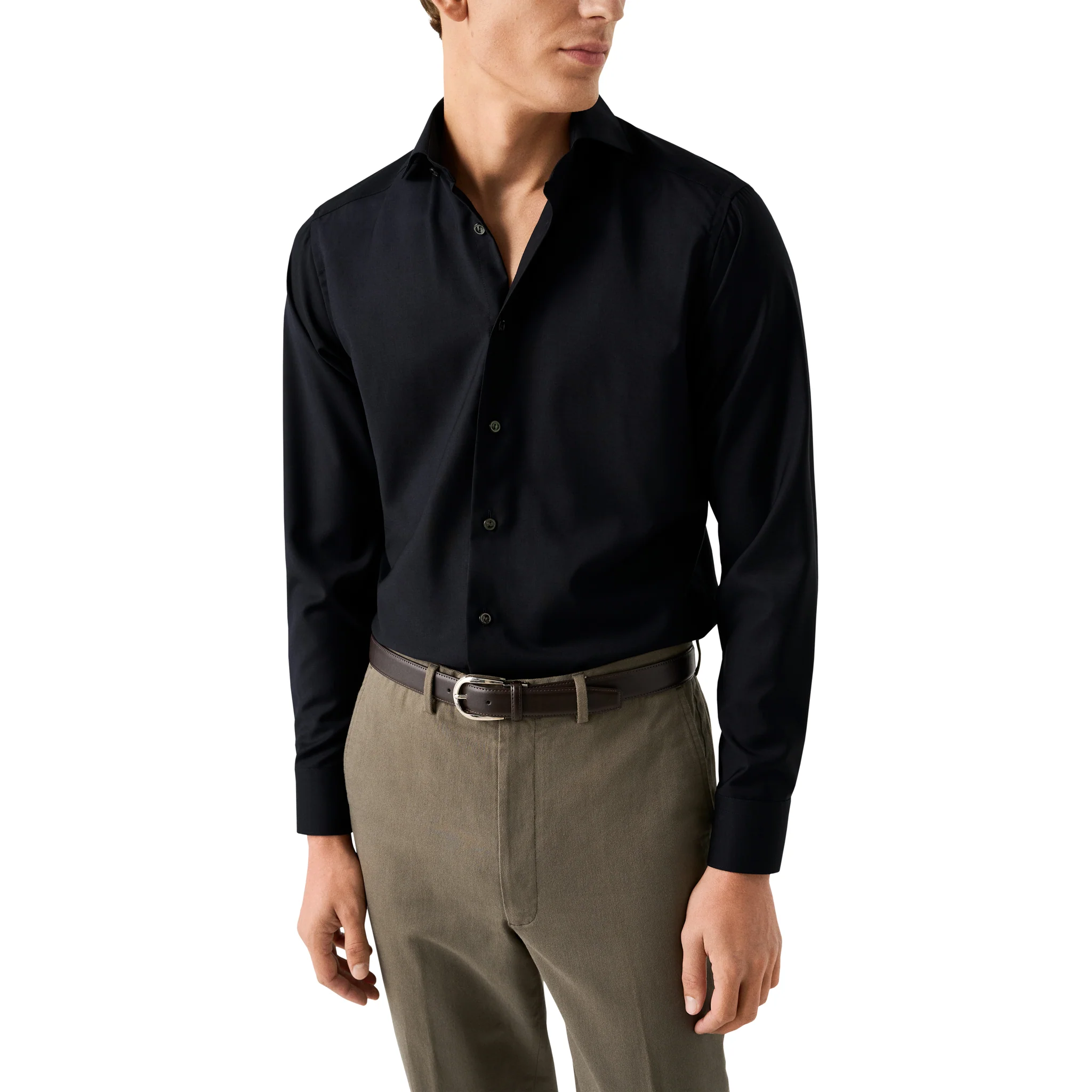 Midnight Blue Solid Merino Cashmere Slim Fit Shirt - ETON