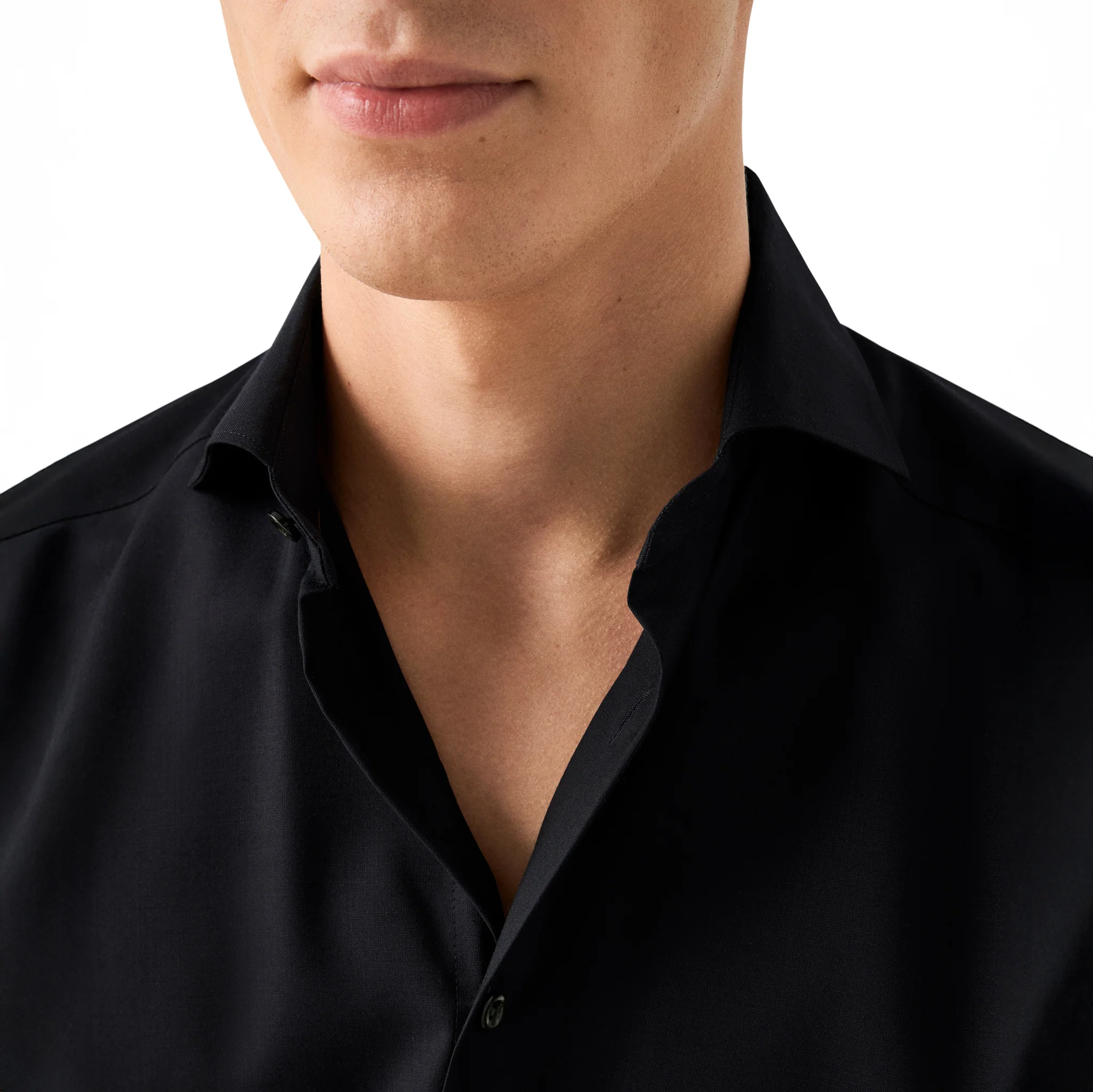 Midnight Blue Solid Merino Cashmere Slim Fit Shirt - ETON - Image 5