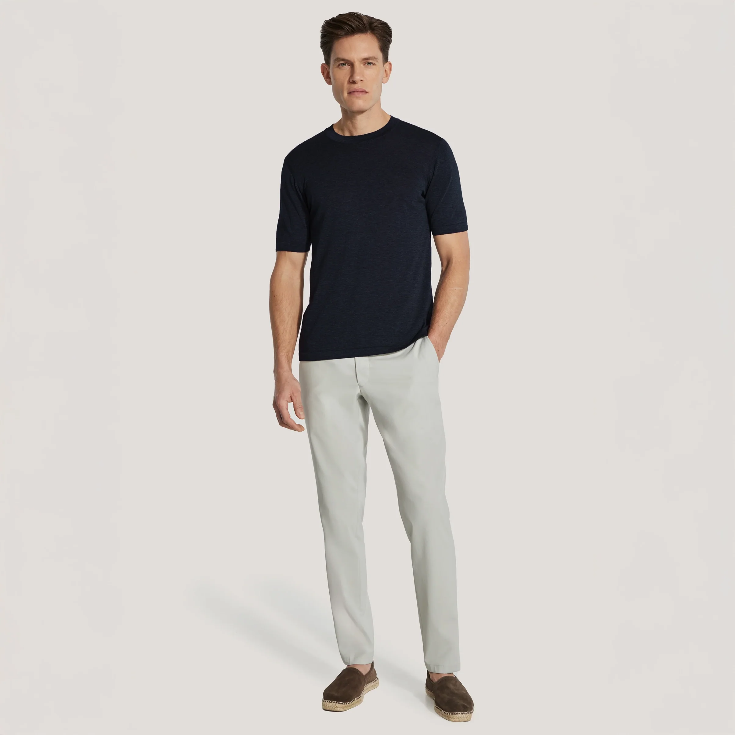 Midnight Cotton Silk Knit Short Sleeve Wellington Crewneck - Jack Victor - Image 2