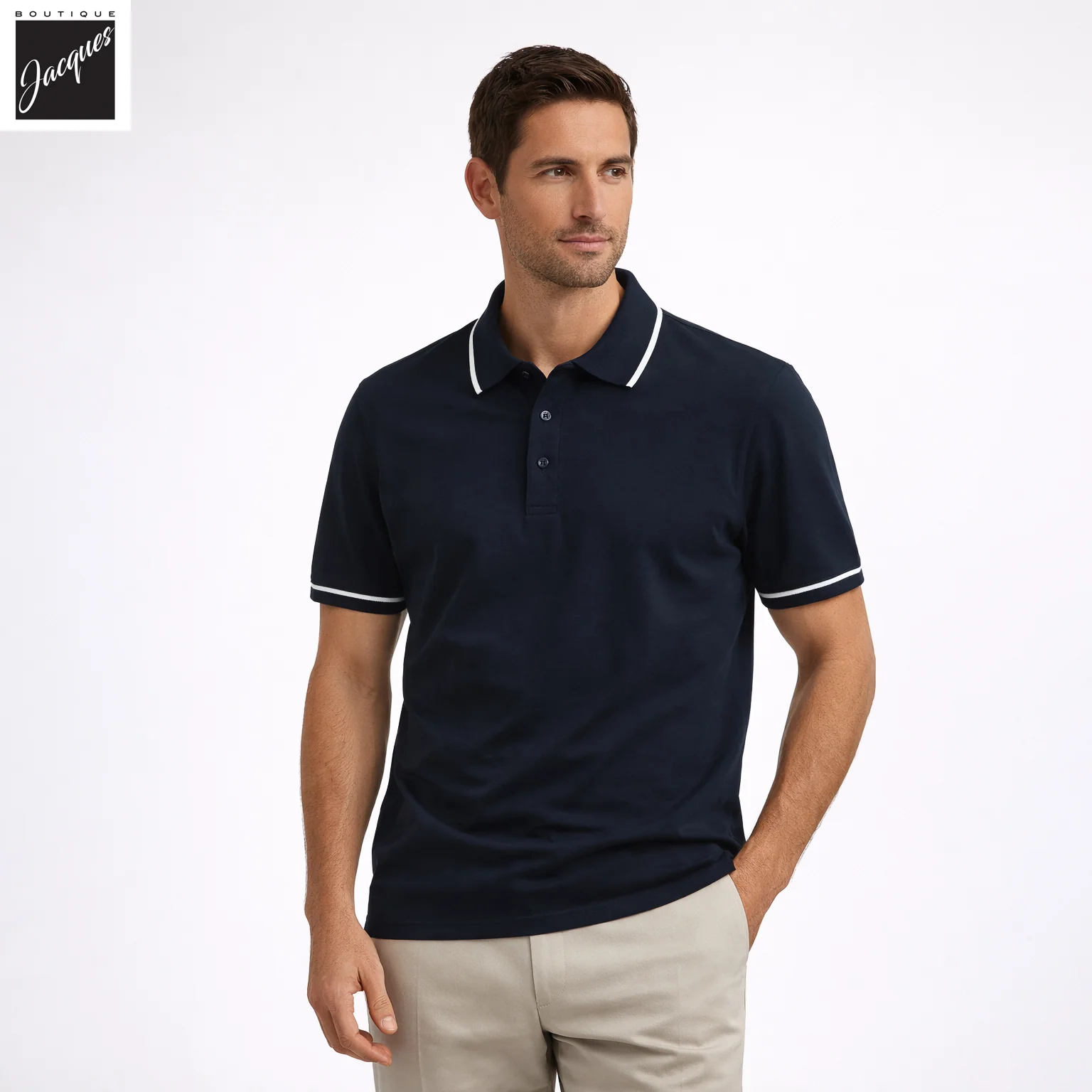 Midnight Tipped Iconic Pima Cotton Stretch Button Polo Shirt - Patrick Assaraf