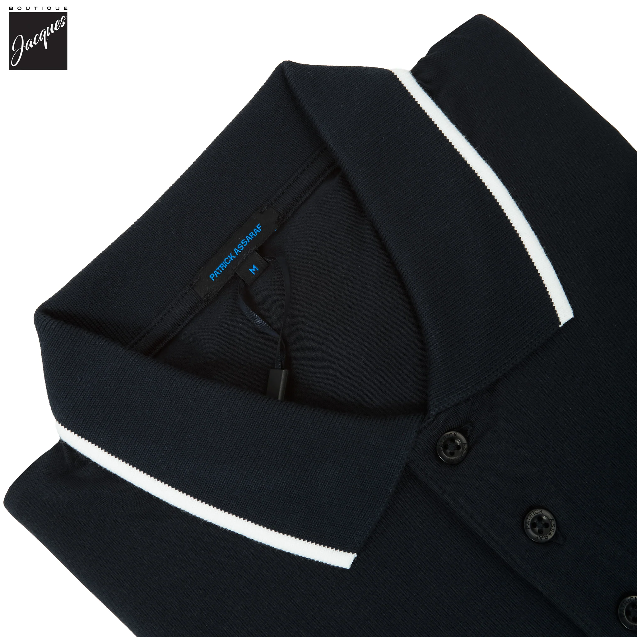 Midnight Tipped Iconic Pima Cotton Stretch Button Polo Shirt - Patrick Assaraf - Image 3