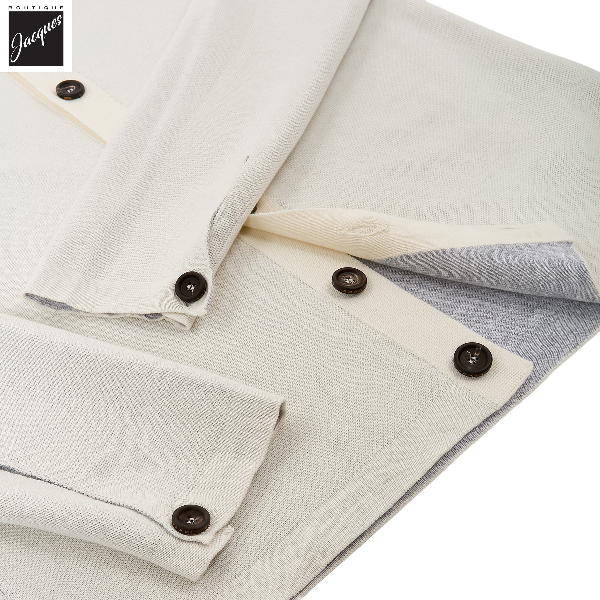 Milk/Gray Double-Faced Cotton Knit Overshirt - FRADI - Image 3
