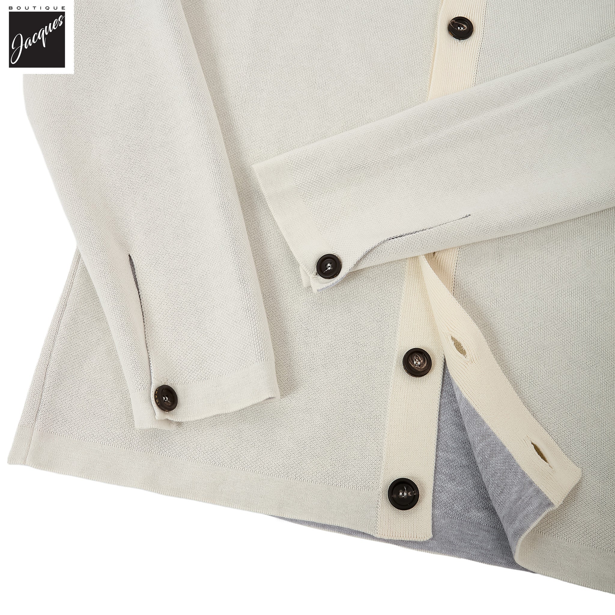 Milk/Gray Double-Faced Cotton Knit Overshirt - FRADI - Image 4