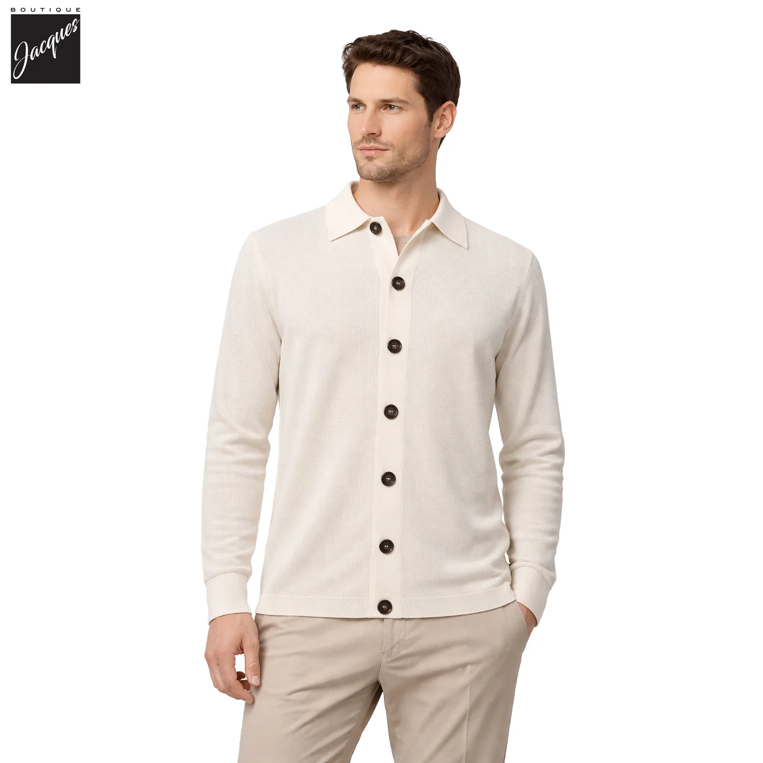 Milk/Gray Double-Faced Cotton Knit Overshirt - FRADI - Image 5