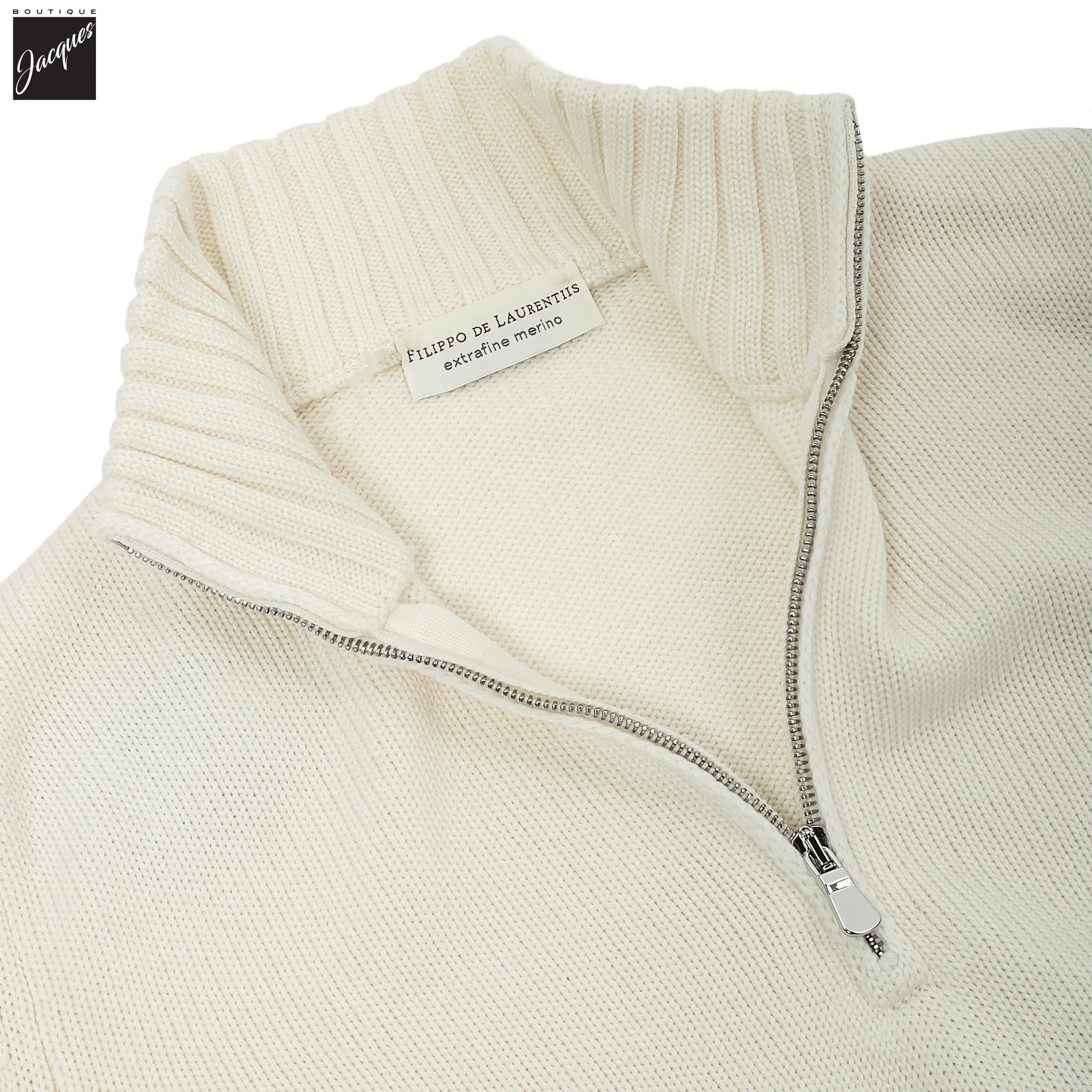 Milk Latte Extrafine Wool Half-Zip Sweater - FILIPPO DE LAURENTIIS - Image 4