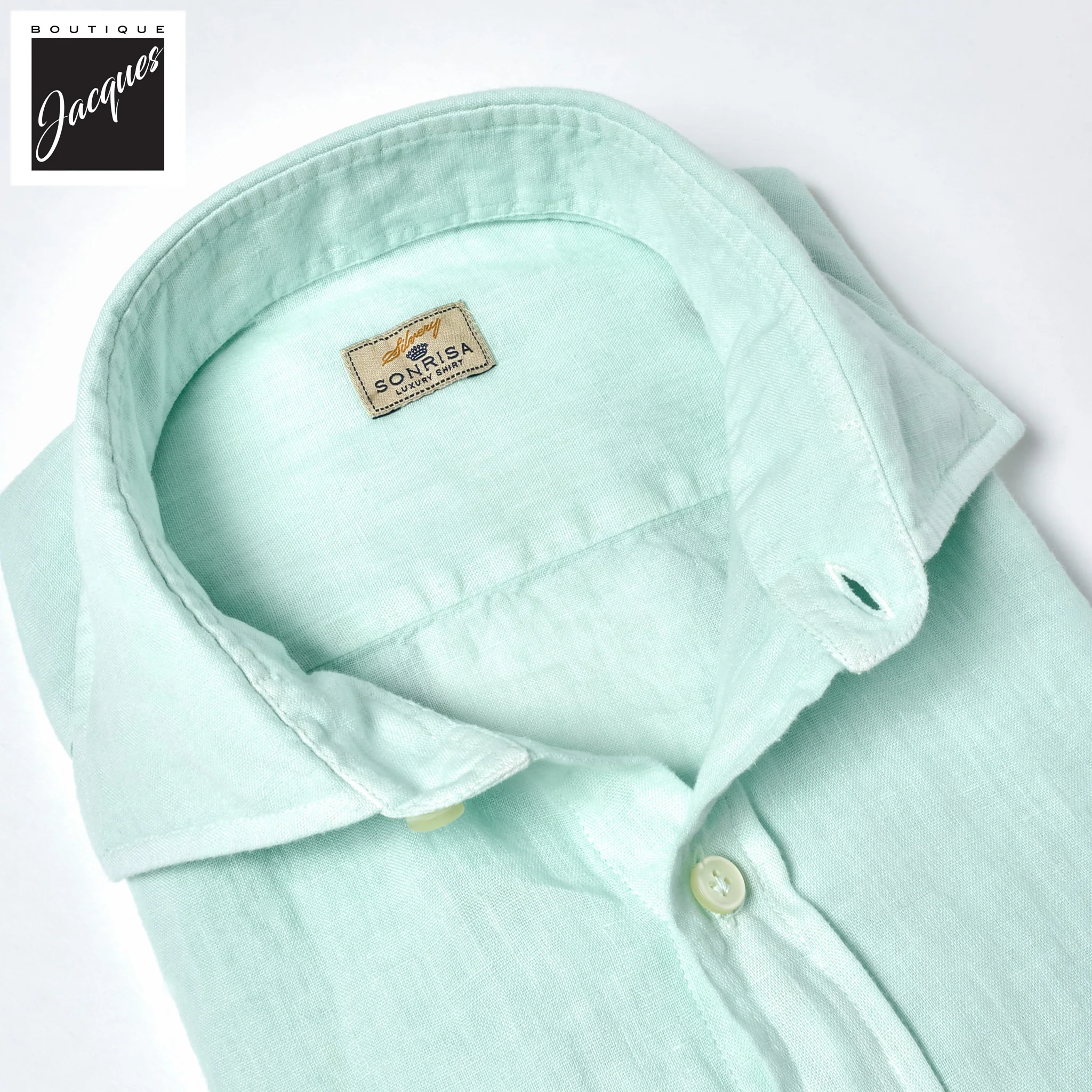 Mint Green Linen Modern Fit Casual Shirt - SONRISA - Image 4