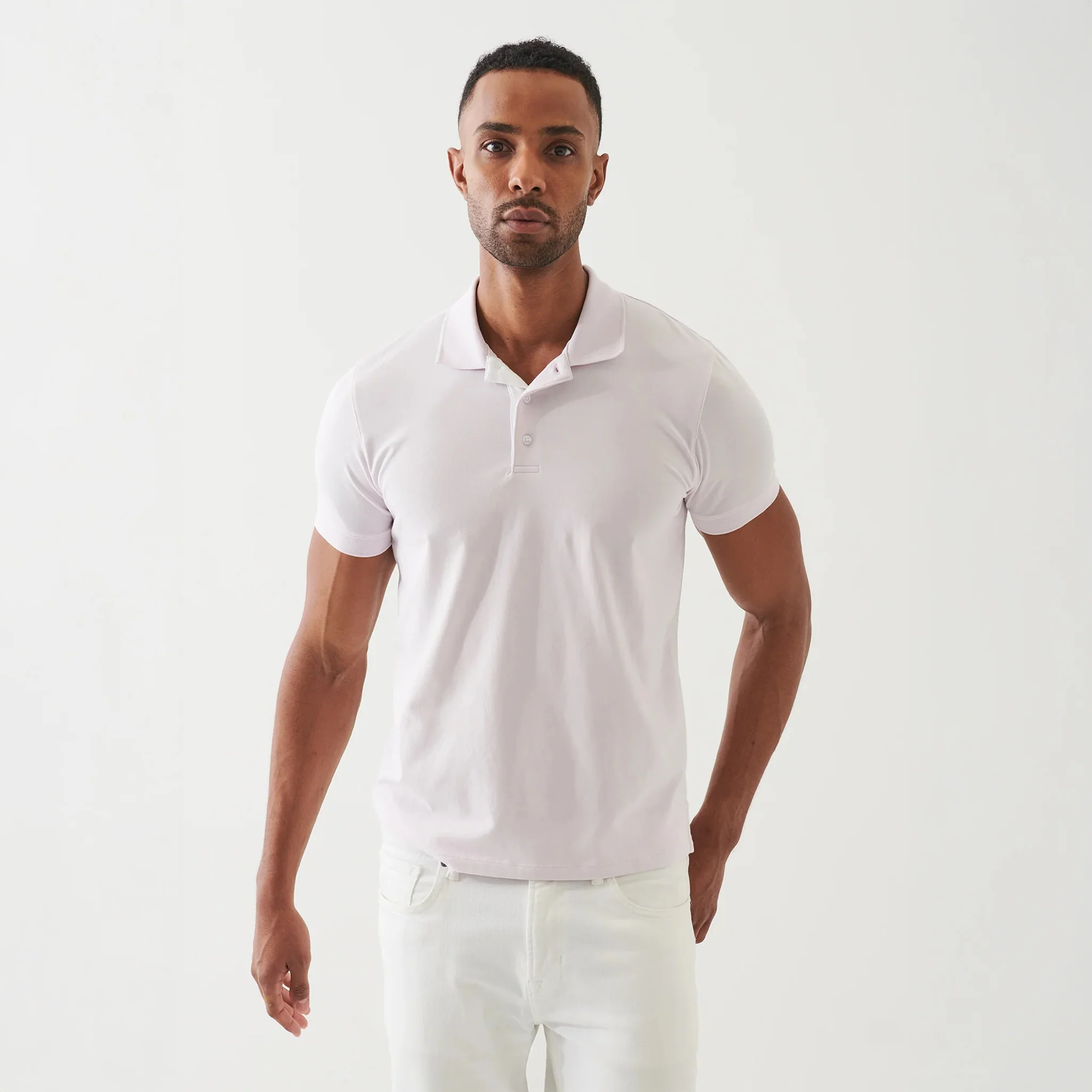 Misty Rose Contrast Placket Iconic Pima Cotton Stretch Polo Shirt - Patrick Assaraf