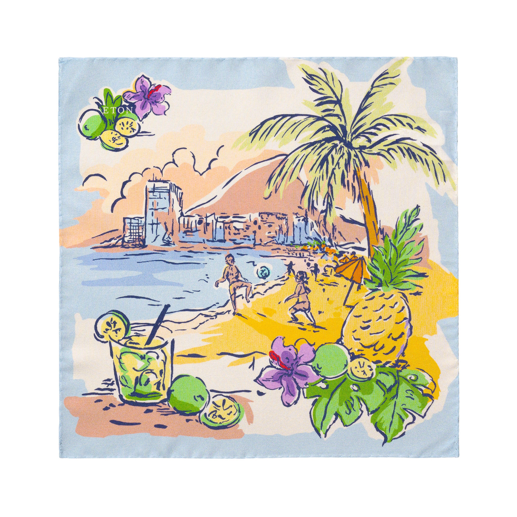 Multicolour Beach Painting Oxford Silk Pocket Square - ETON - Image 2