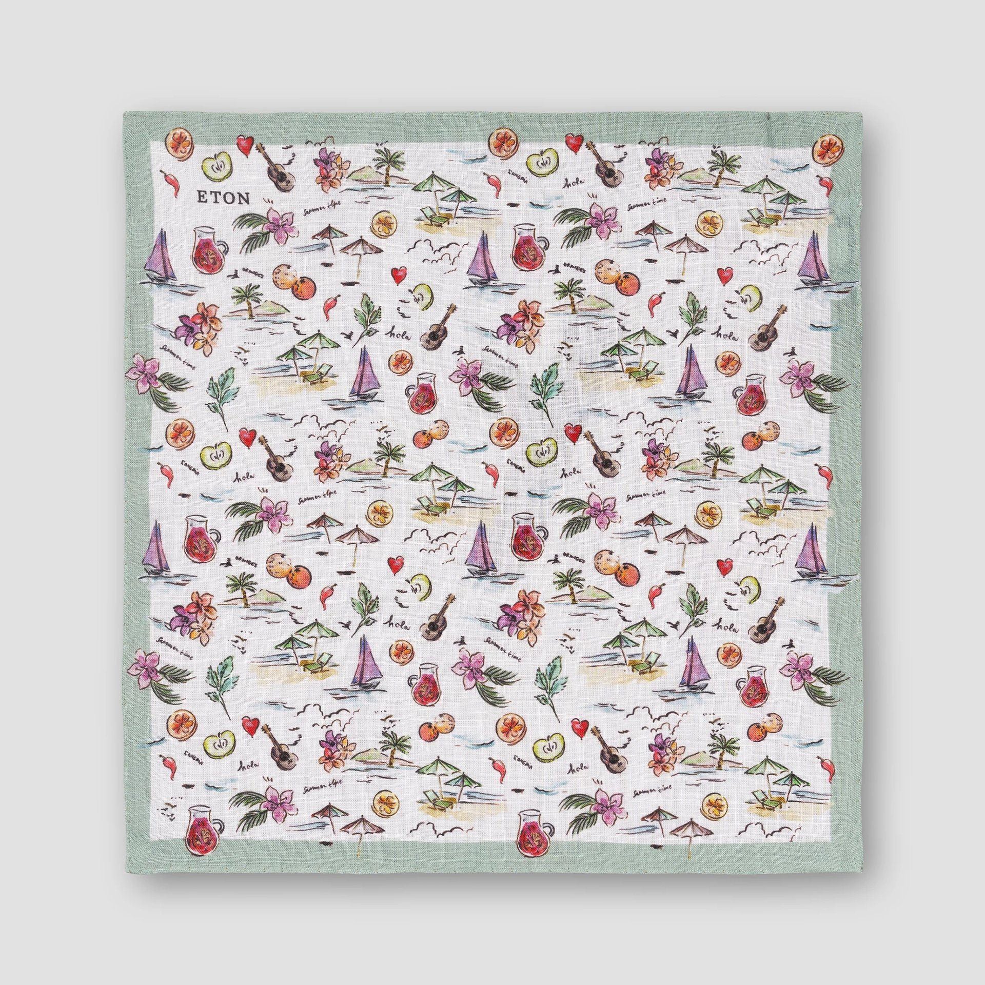 Multicolour Summer Beach Motif Linen Pocket Square - ETON - Image 2