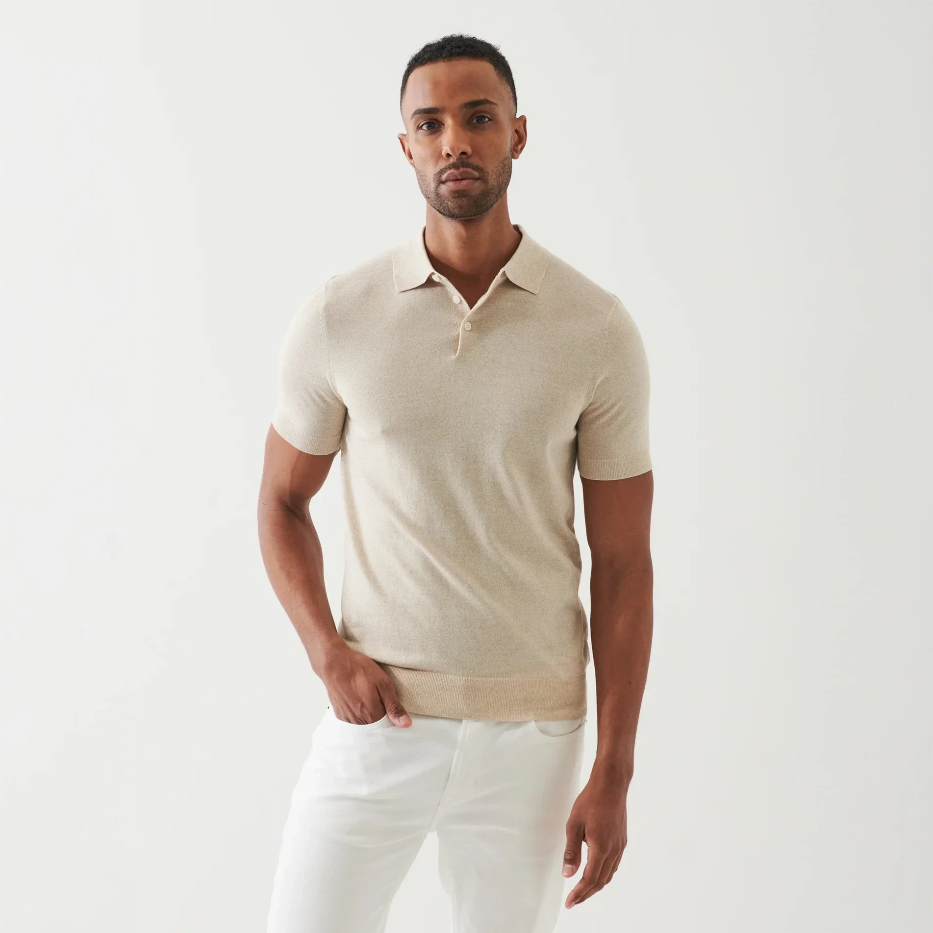 Mushroom Cupro-Merino Knit Polo Shirt - Patrick Assaraf