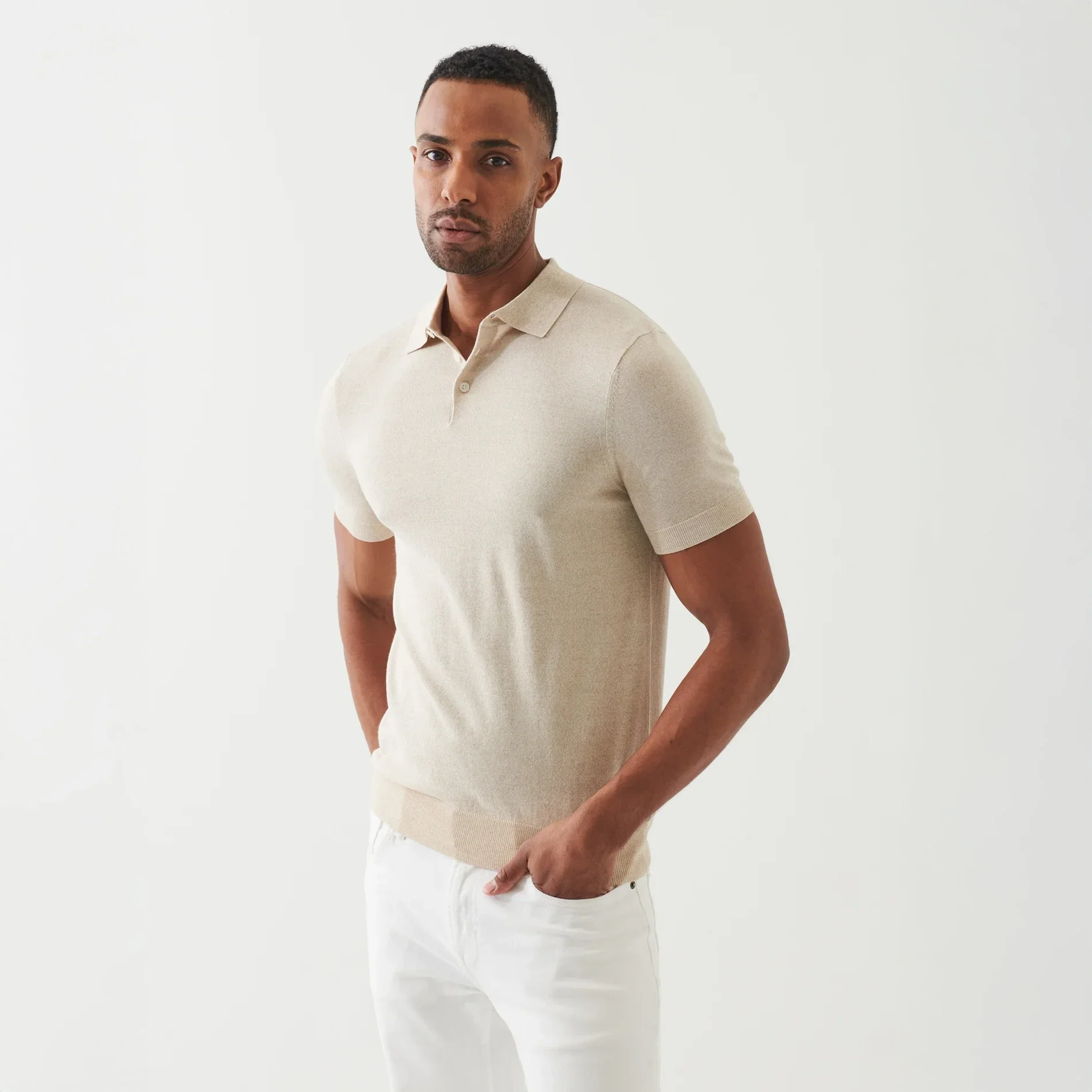 Mushroom Cupro-Merino Knit Polo Shirt - Patrick Assaraf - Image 2