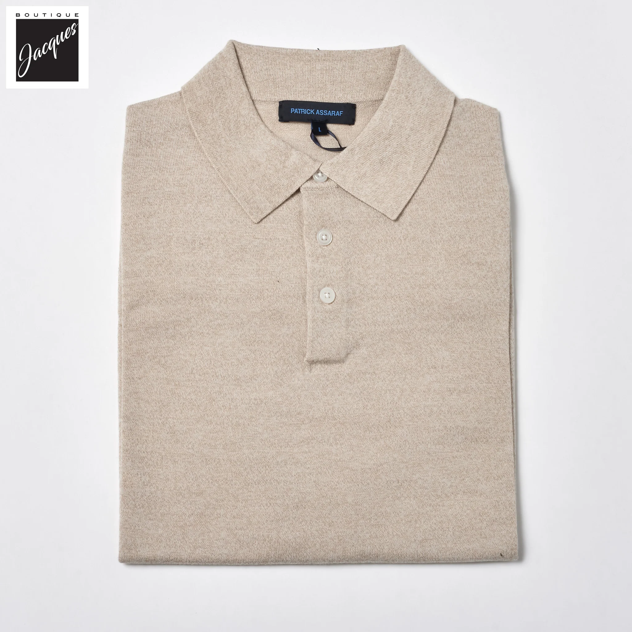 Mushroom Cupro-Merino Knit Polo Shirt - Patrick Assaraf - Image 4