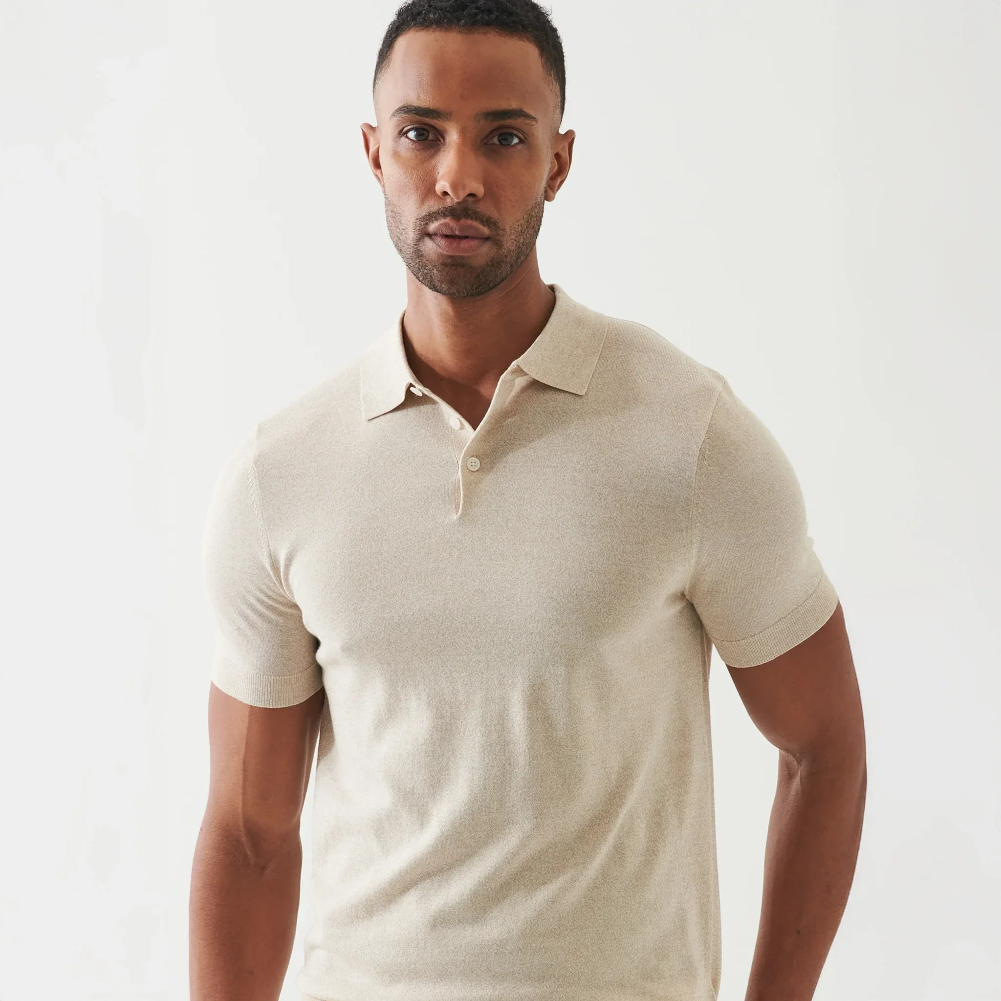 Mushroom Cupro-Merino Knit Polo Shirt - Patrick Assaraf - Image 5