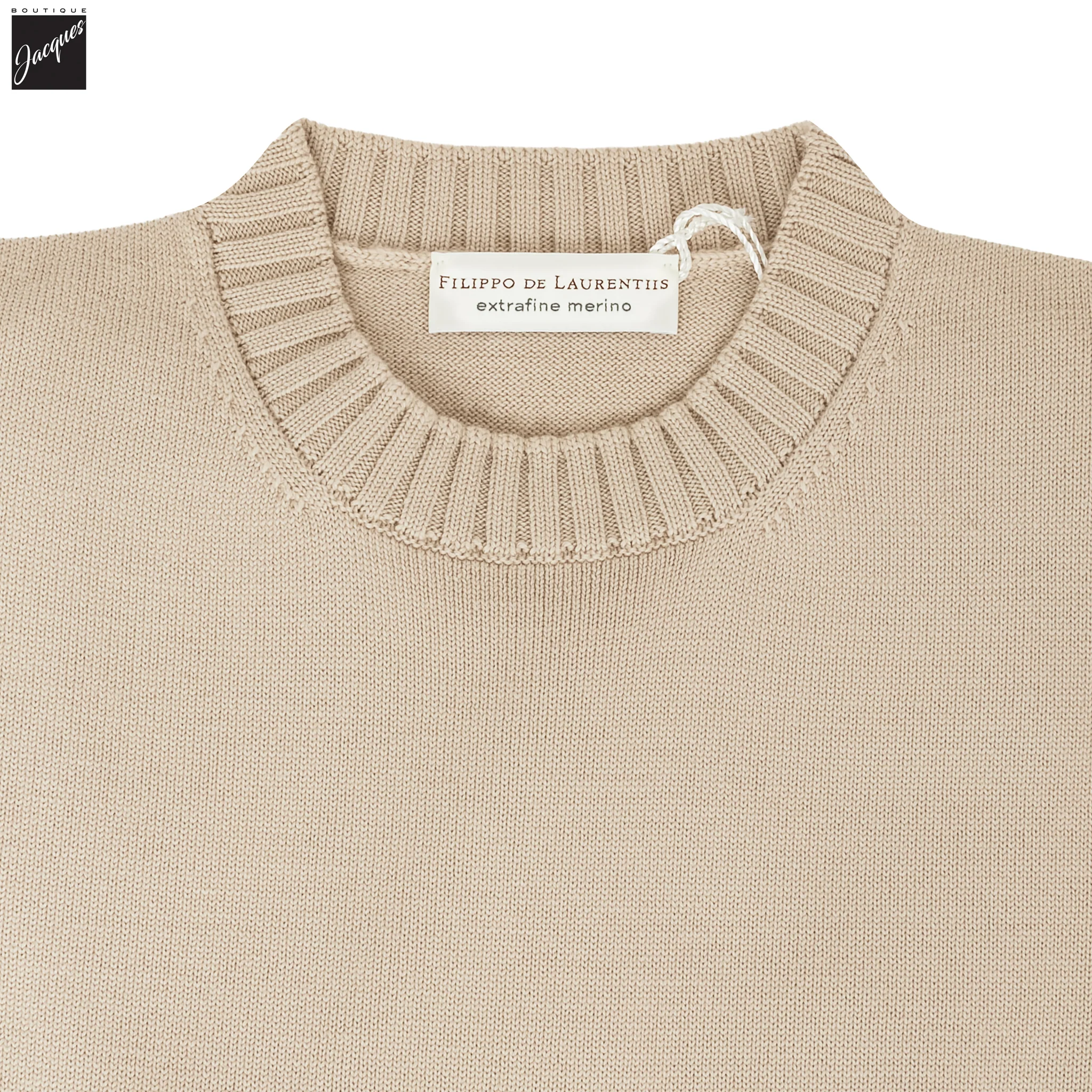 Natural Beige Extrafine Wool Crewneck Sweater - FILIPPO DE LAURENTIIS - Image 3