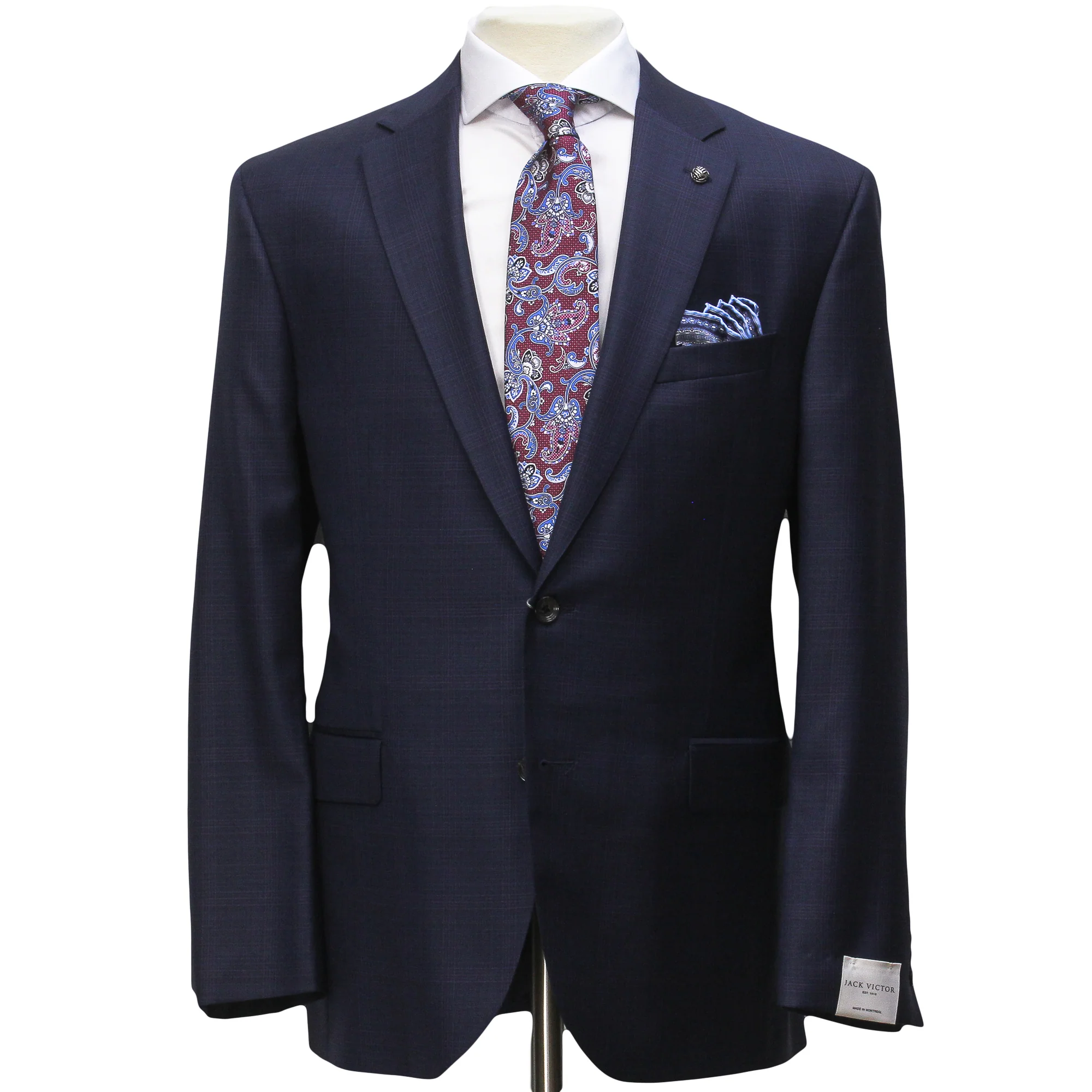 Navy Blue Check Wool Napoli Classic Fit Suit - Jack Victor