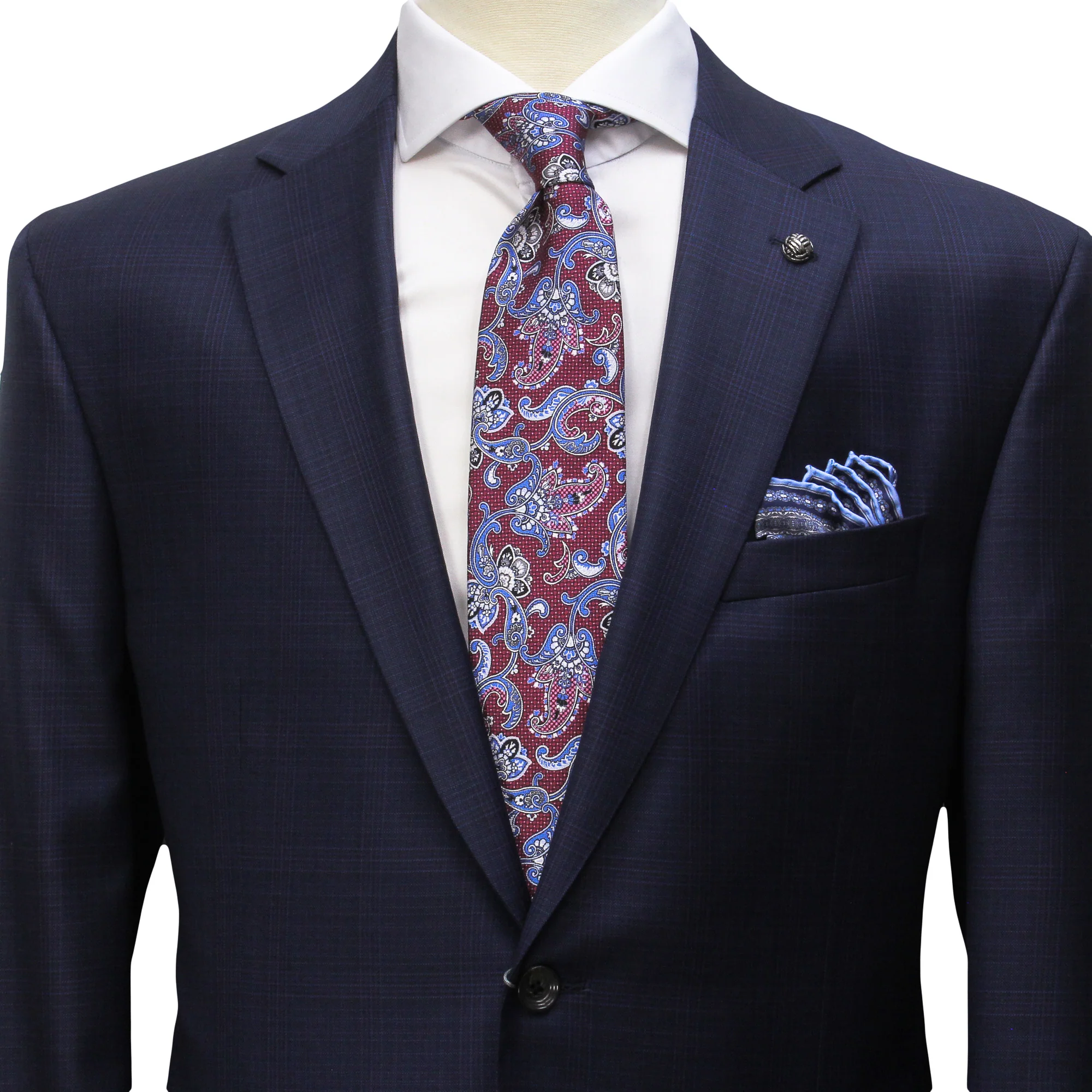 Navy Blue Check Wool Napoli Classic Fit Suit - Jack Victor - Image 4
