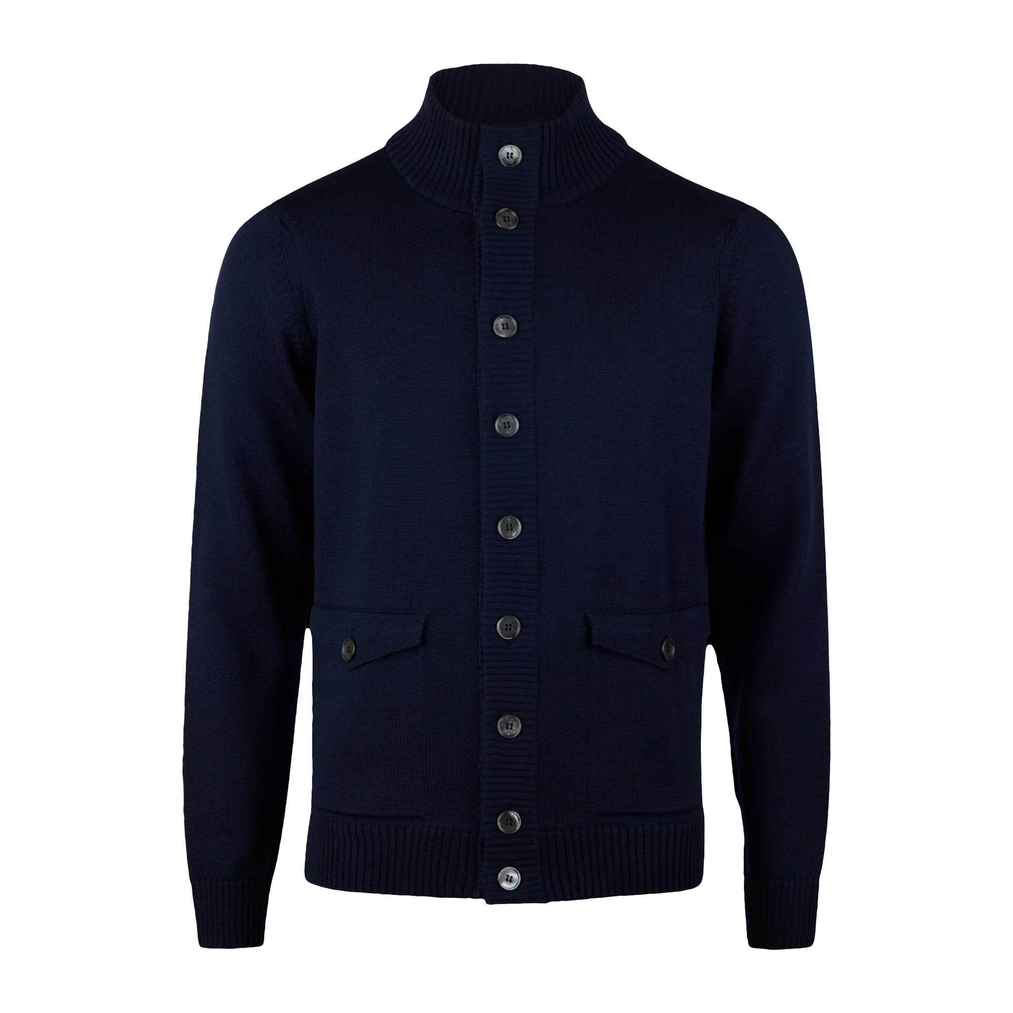 Navy Blue Chunky Merino Wool Cardigan - Stenstroms - Image 2