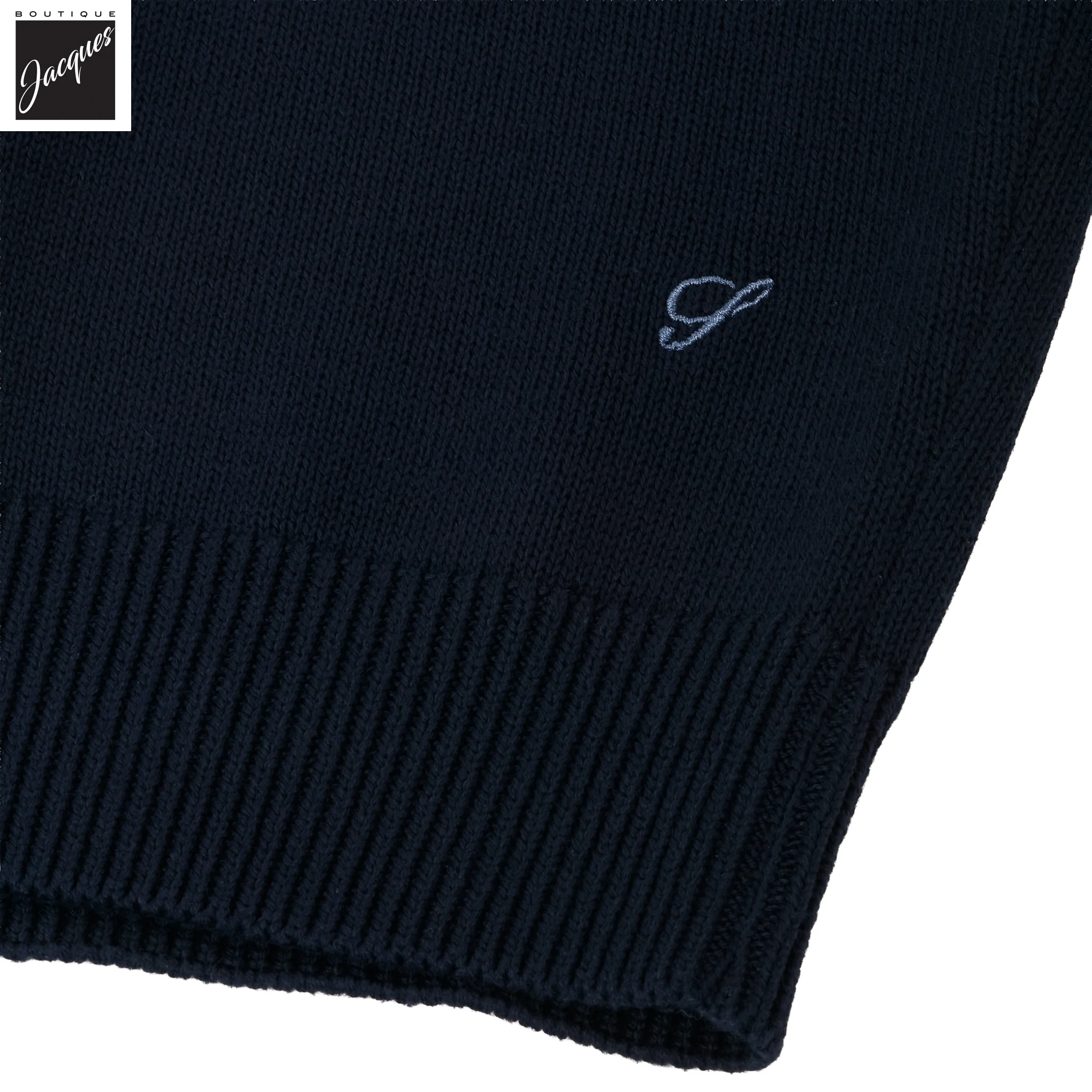 Navy Blue Cotton Full Zip Sweater with Baseball Collar - Stenströms - Image 5