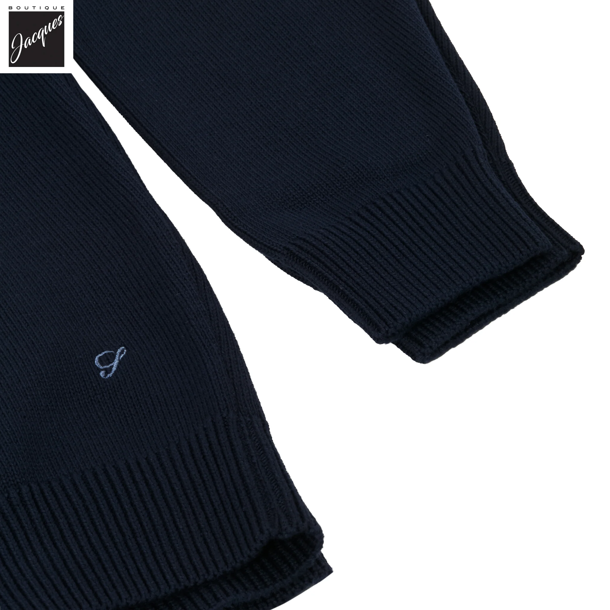 Navy Blue Cotton Full Zip Sweater with Baseball Collar - Stenströms - Image 7