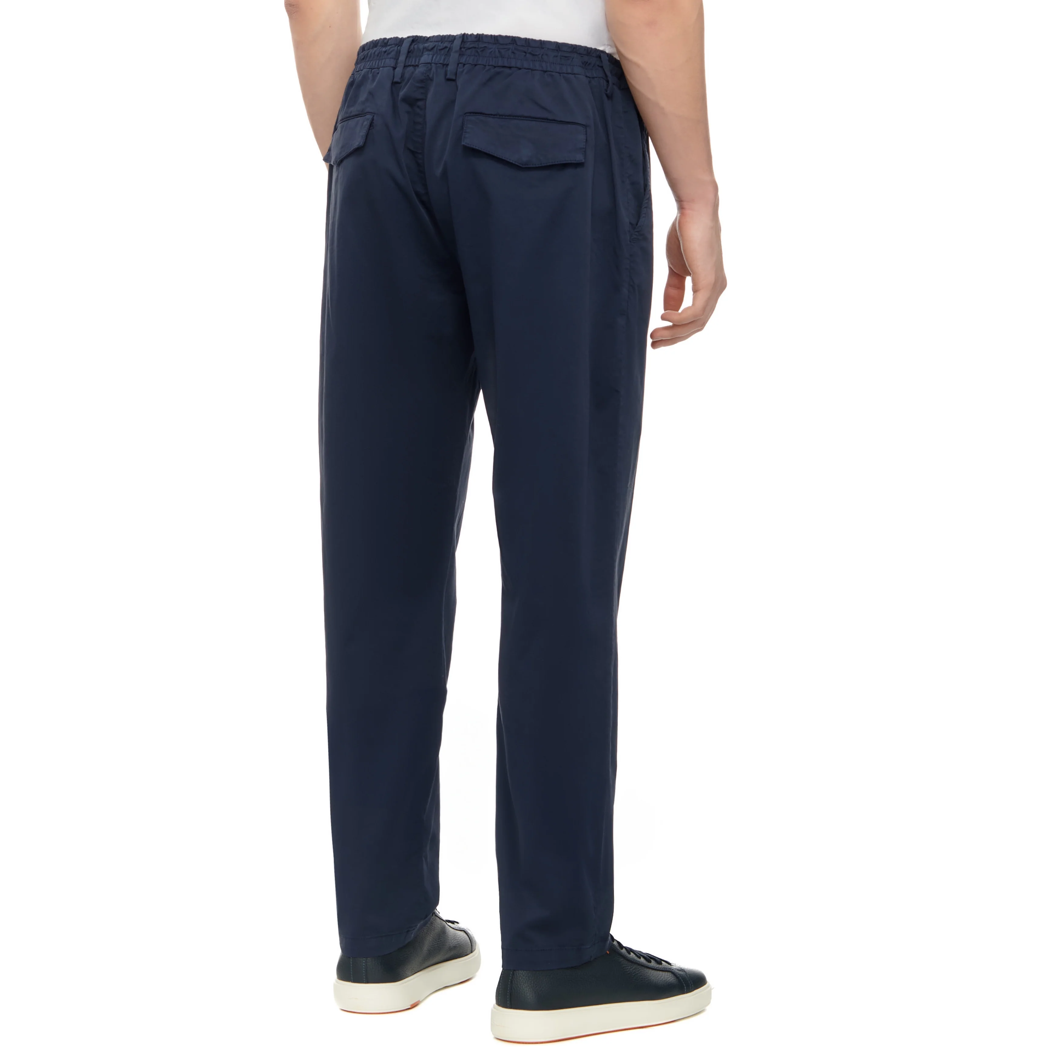 Navy Blue Cotton Jogger-Style Chino Pants - ELEVENTY - Image 3