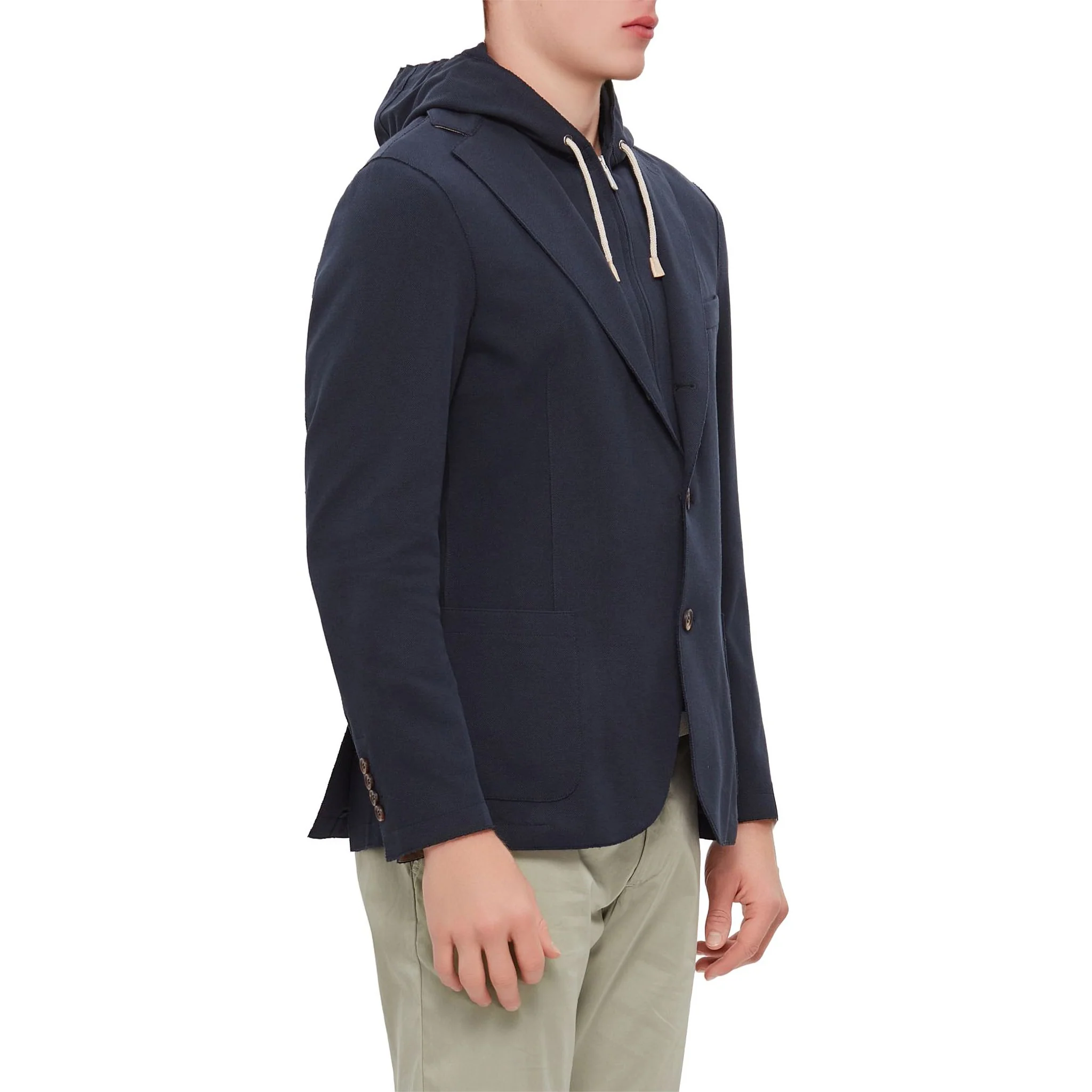 Navy Blue Cotton-Stretch Hybrid Sport Jacket with Removable Hood - ELEVENTY - Image 3