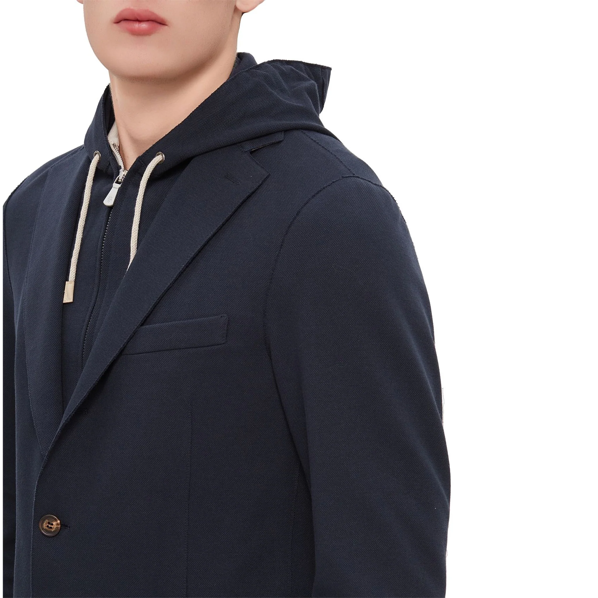 Navy Blue Cotton-Stretch Hybrid Sport Jacket with Removable Hood - ELEVENTY - Image 4