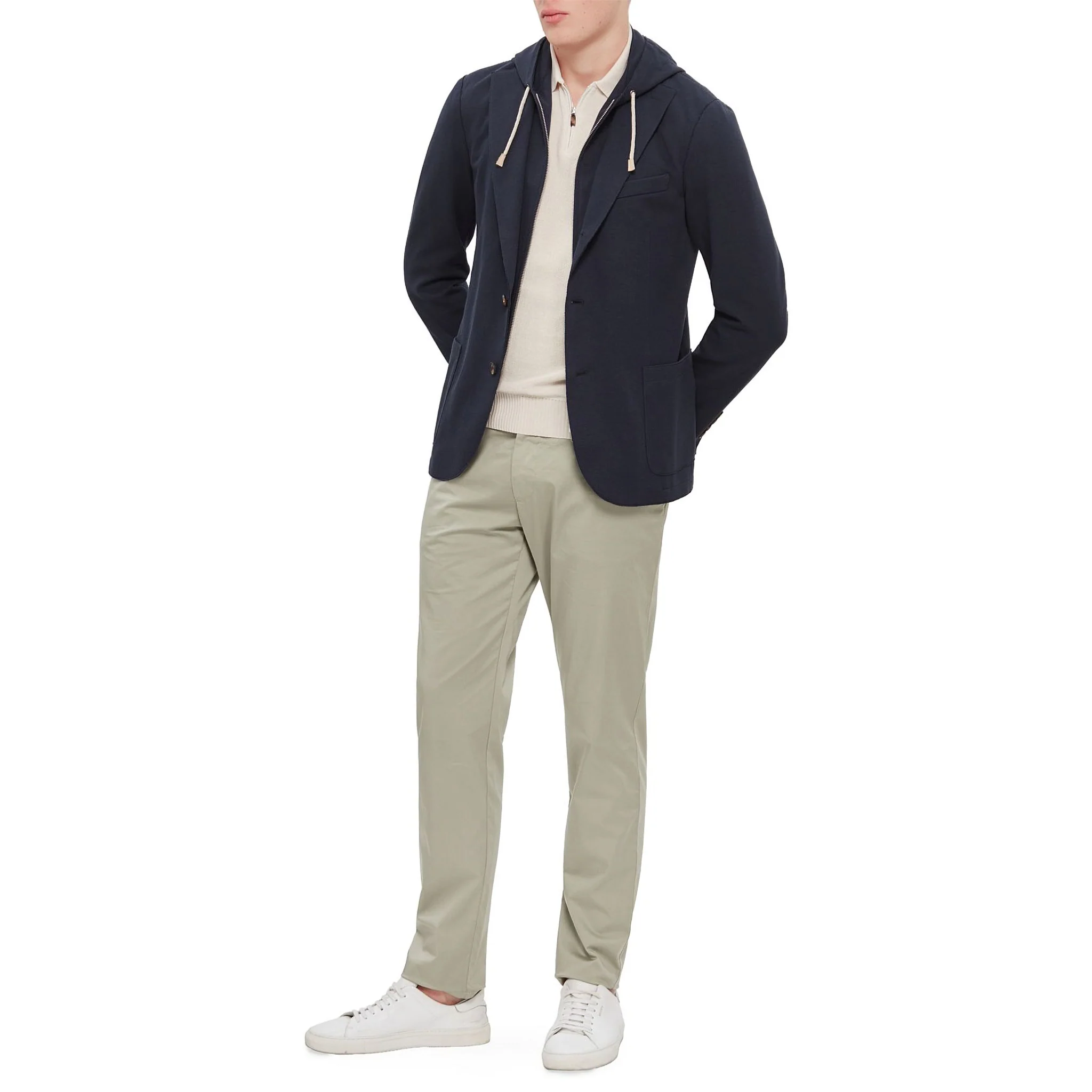 Navy Blue Cotton-Stretch Hybrid Sport Jacket with Removable Hood - ELEVENTY - Image 5