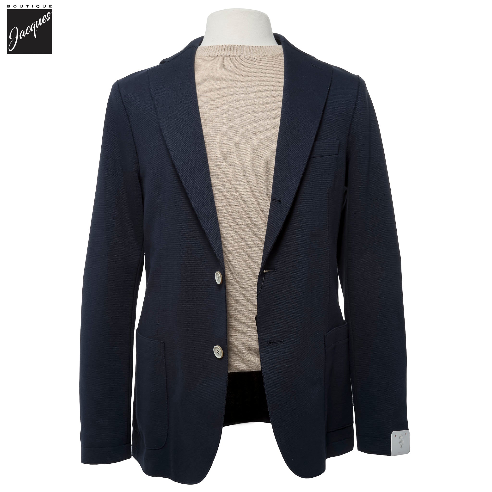 Navy Blue Cotton-Stretch Hybrid Sport Jacket with Removable Hood - ELEVENTY - Image 6