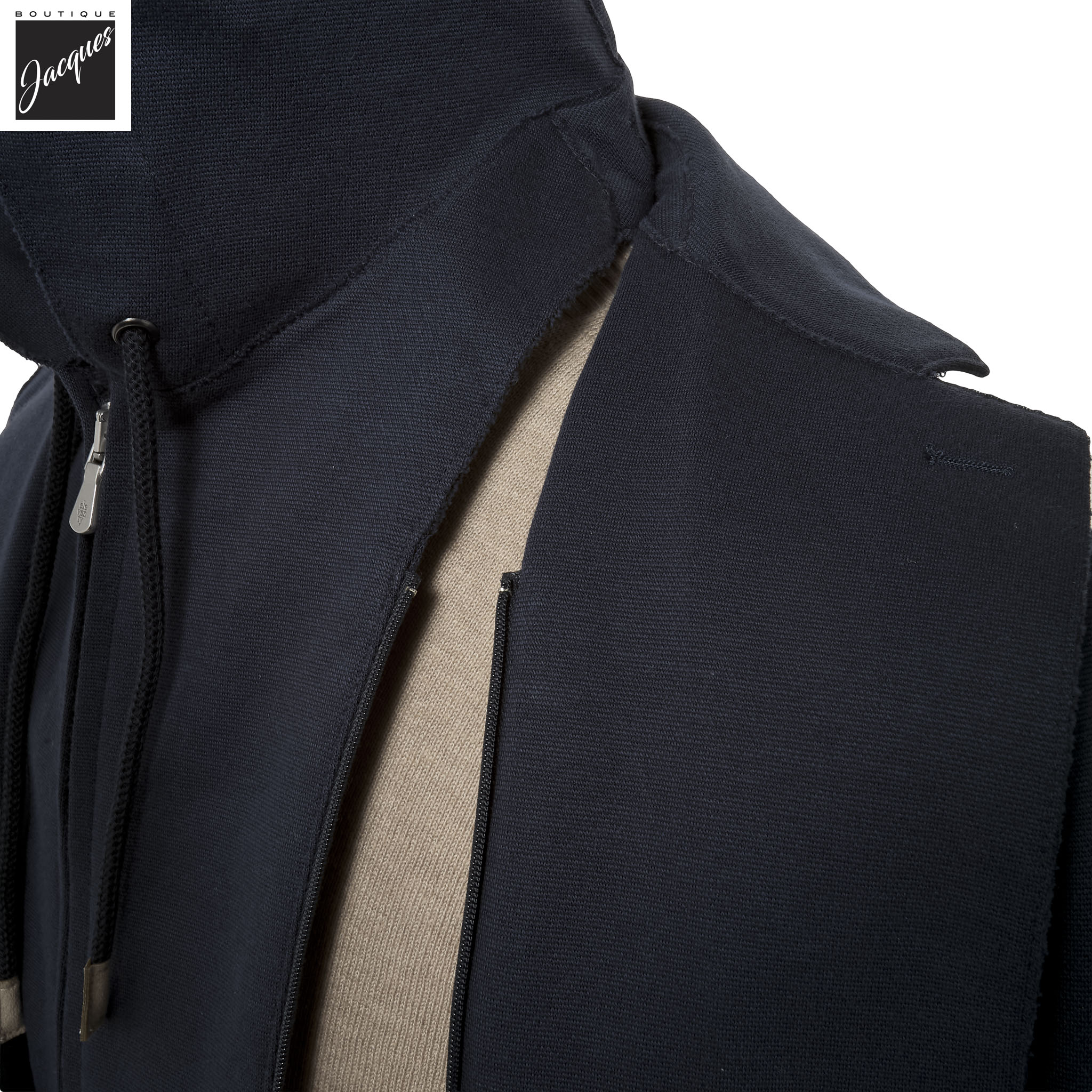 Navy Blue Cotton-Stretch Hybrid Sport Jacket with Removable Hood - ELEVENTY - Image 7