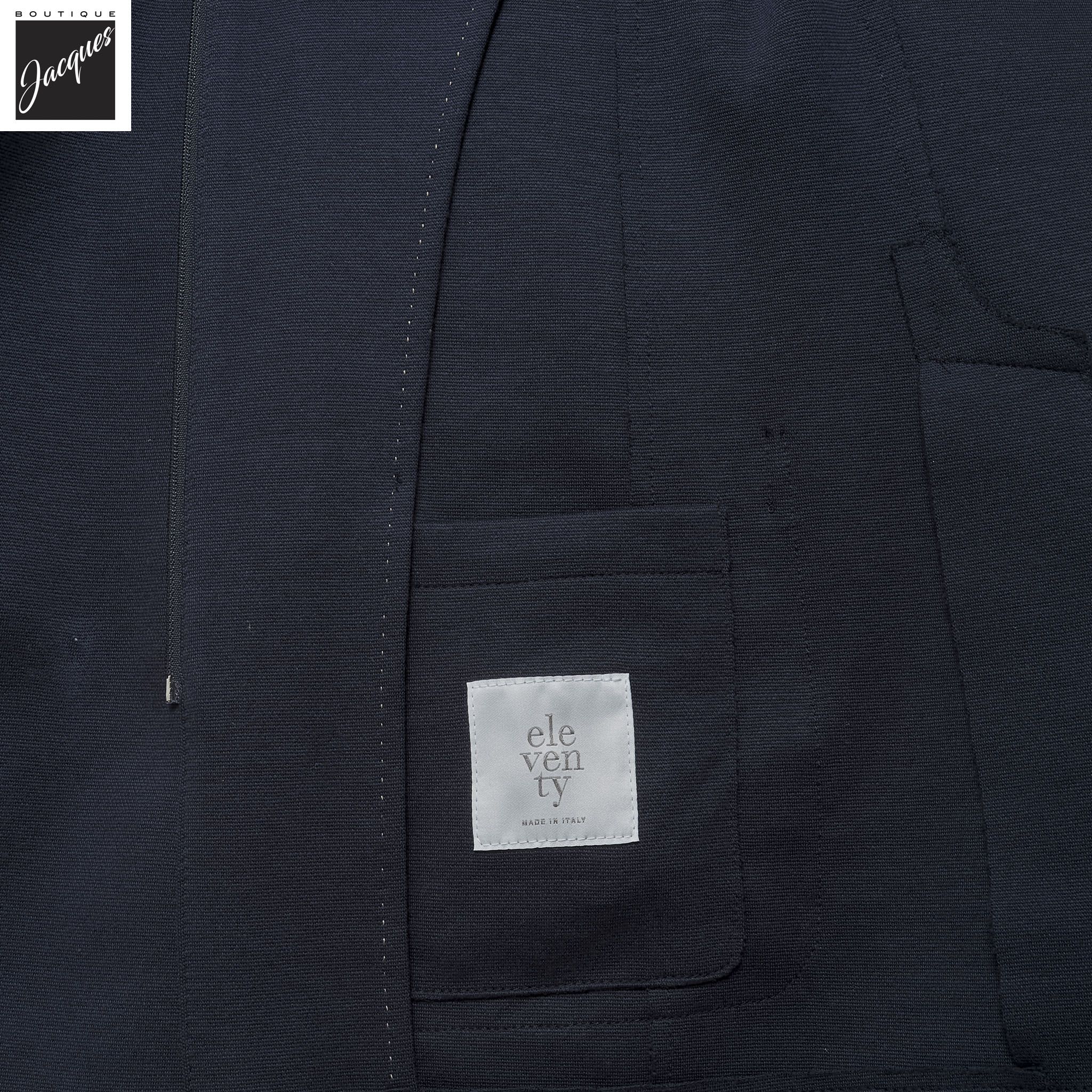 Navy Blue Cotton-Stretch Hybrid Sport Jacket with Removable Hood - ELEVENTY - Image 9