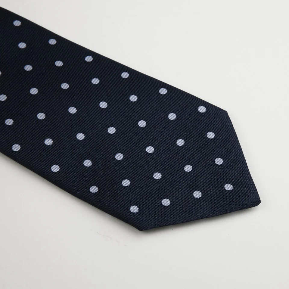 Navy Blue Dotted Silk Tie - Stenströms - Image 3