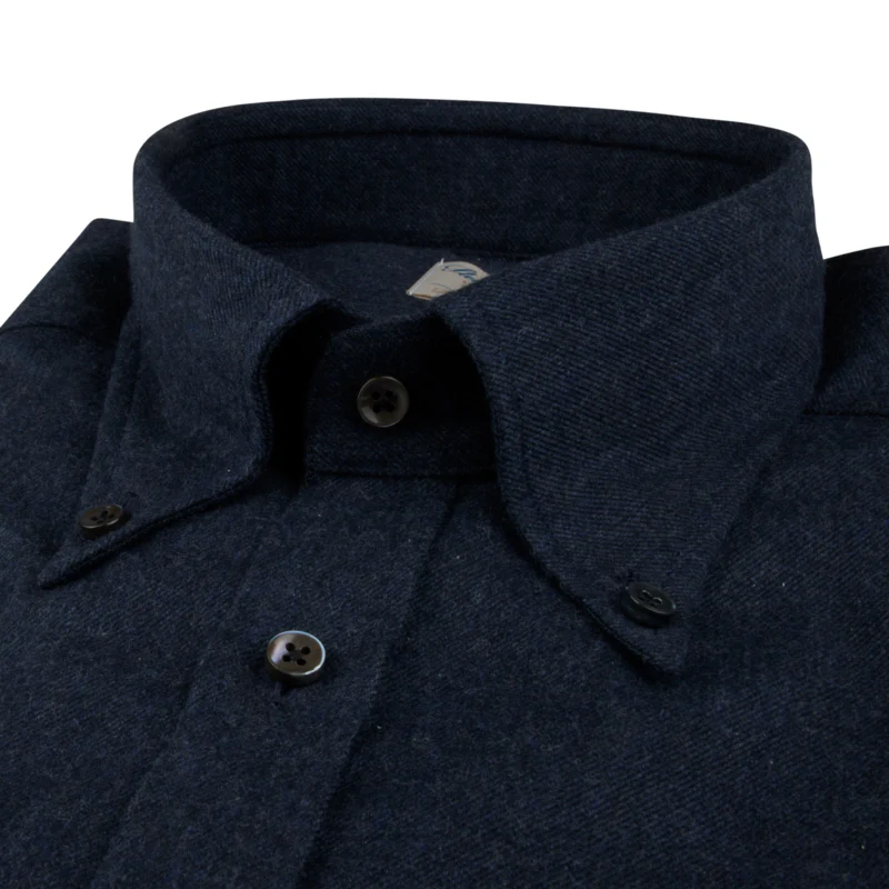 Navy Blue Flannel Slimline Casual Shirt - Stenströms - Image 2