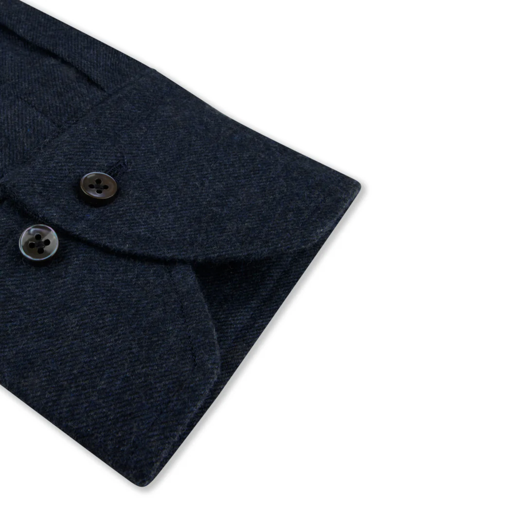 Navy Blue Flannel Slimline Casual Shirt - Stenströms - Image 3