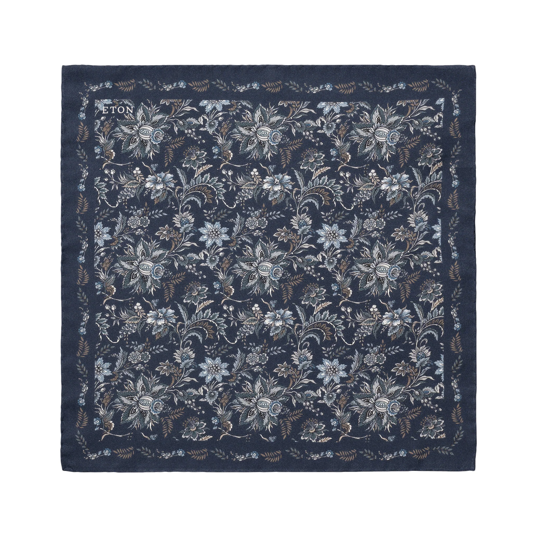 Navy Blue Floral Silk Pocket Square - ETON - Image 2