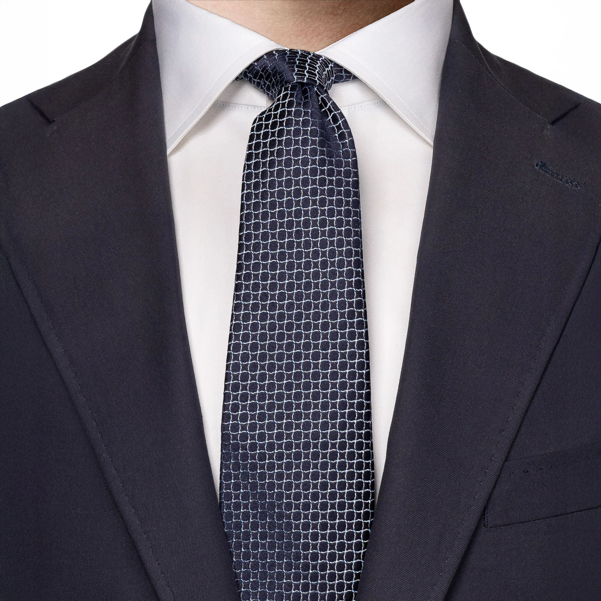 Navy Blue Geometric Pattern Silk Tie - ETON - Image 2