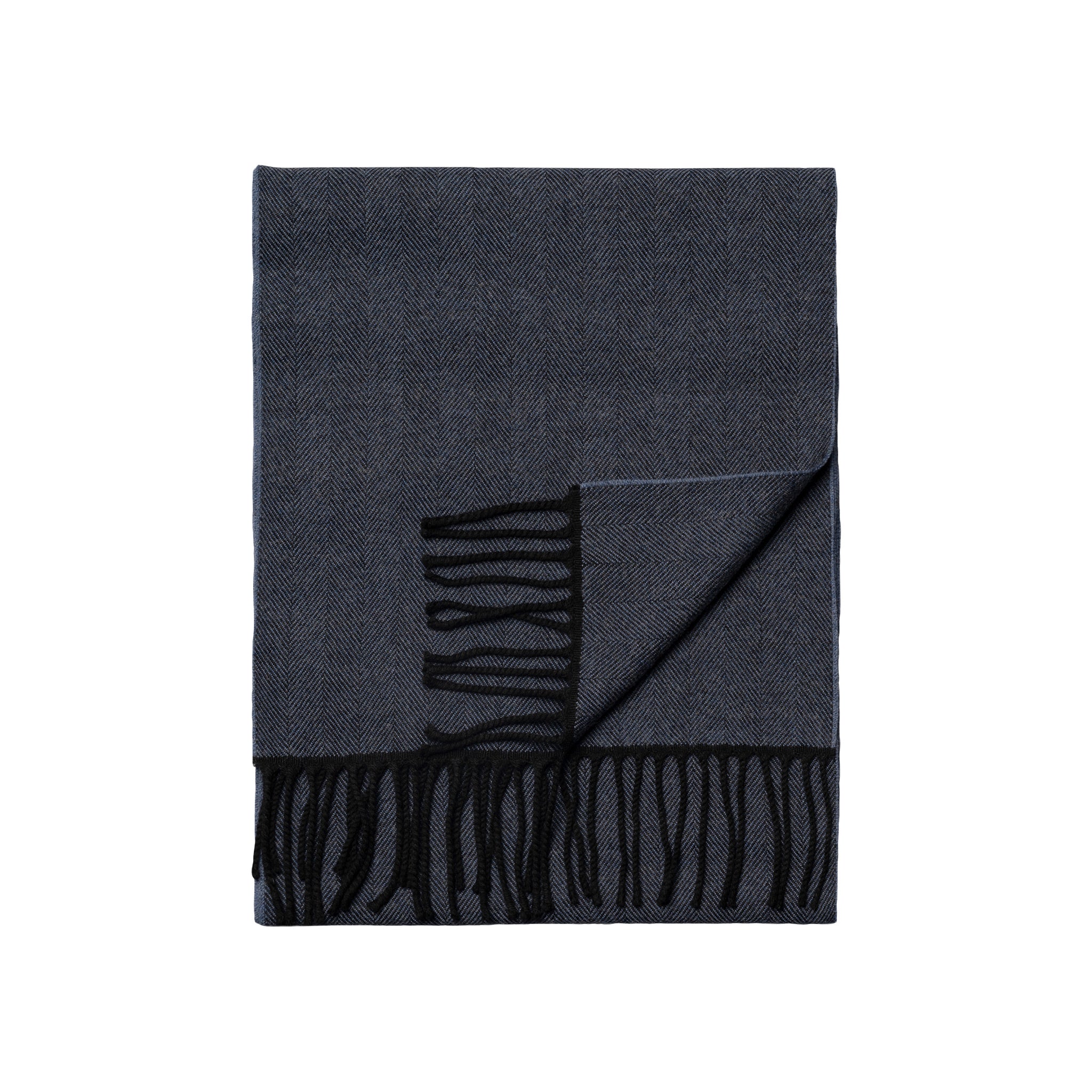 Navy Blue Herringbone Merino Wool Scarf - ETON - Image 2