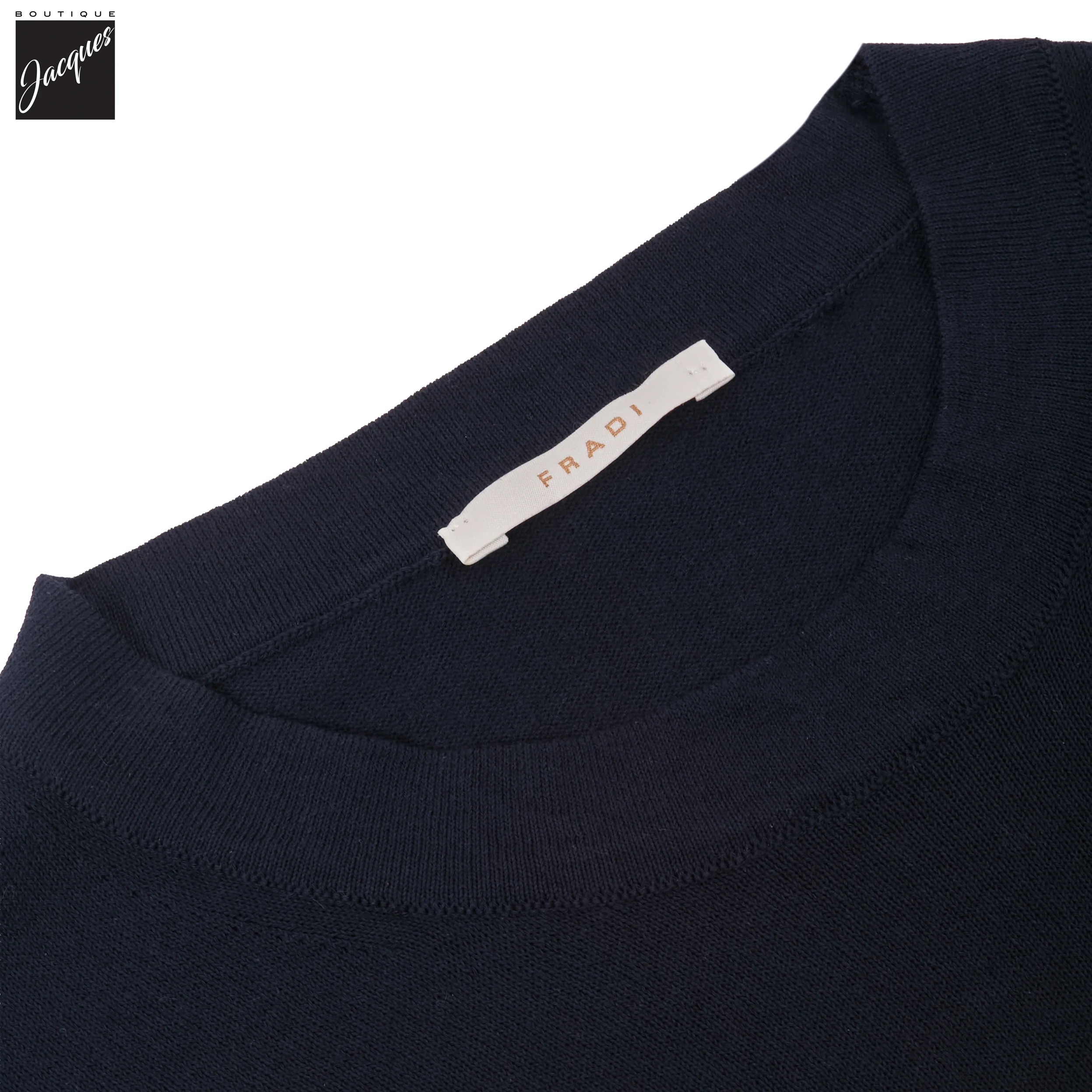 Navy Blue Knitted Cotton Long Sleeve Crew Neck - FRADI - Image 3