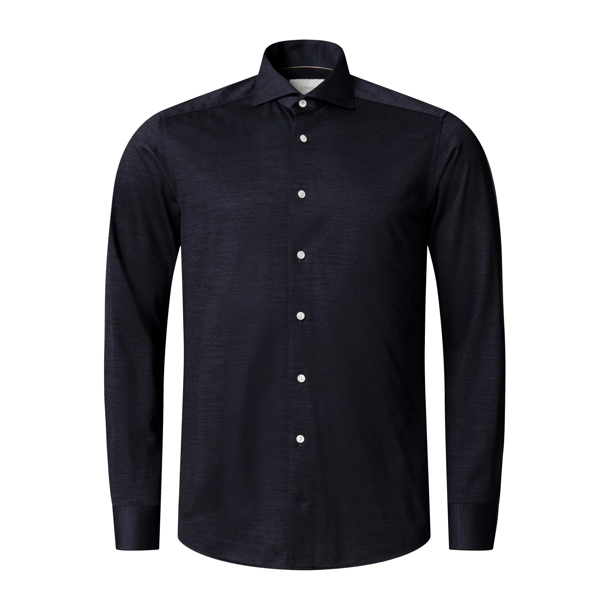 Navy Blue Knitted Merino-Lyocell Contemporary Fit Casual Shirt - ETON