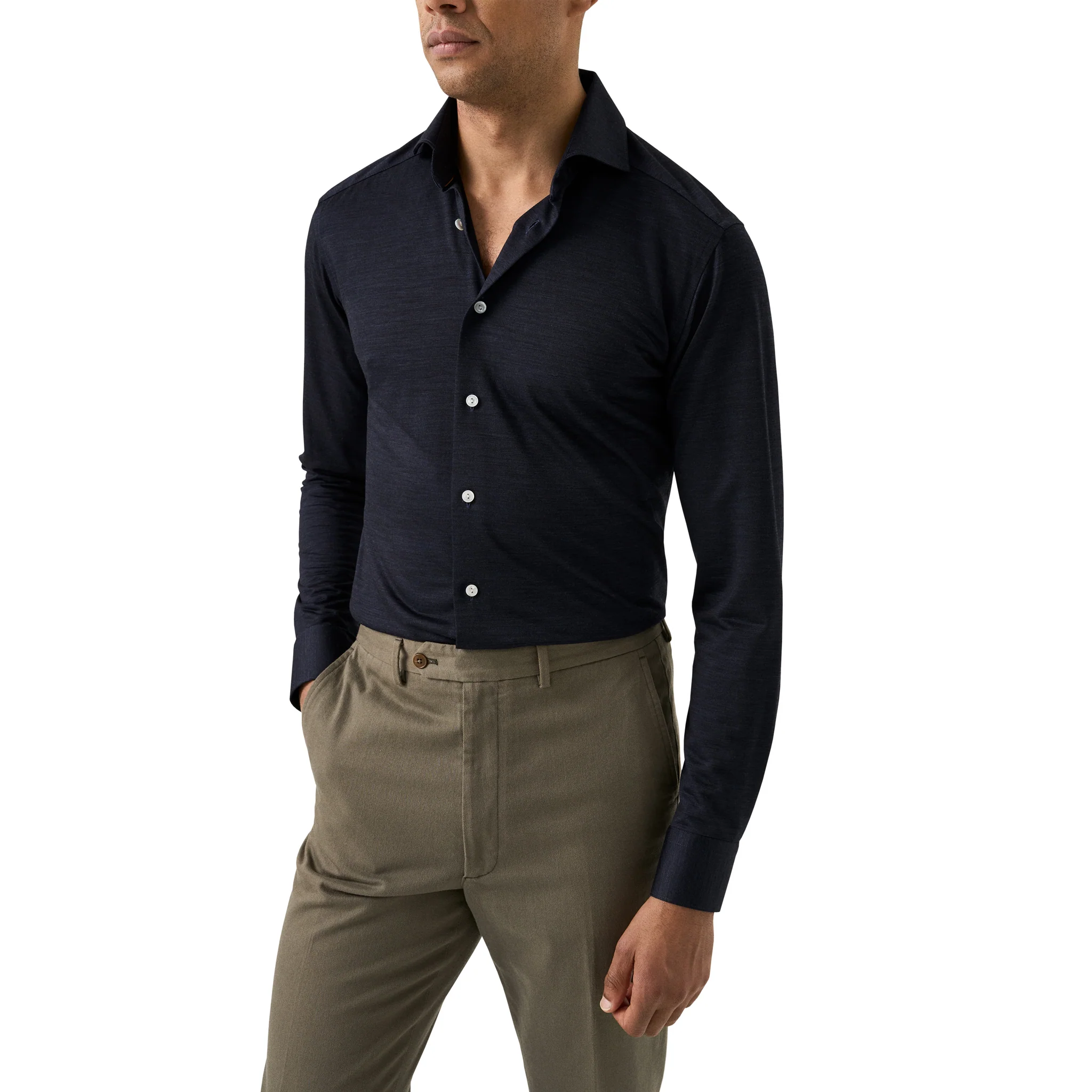 Navy Blue Knitted Merino-Lyocell Contemporary Fit Casual Shirt - ETON - Image 2