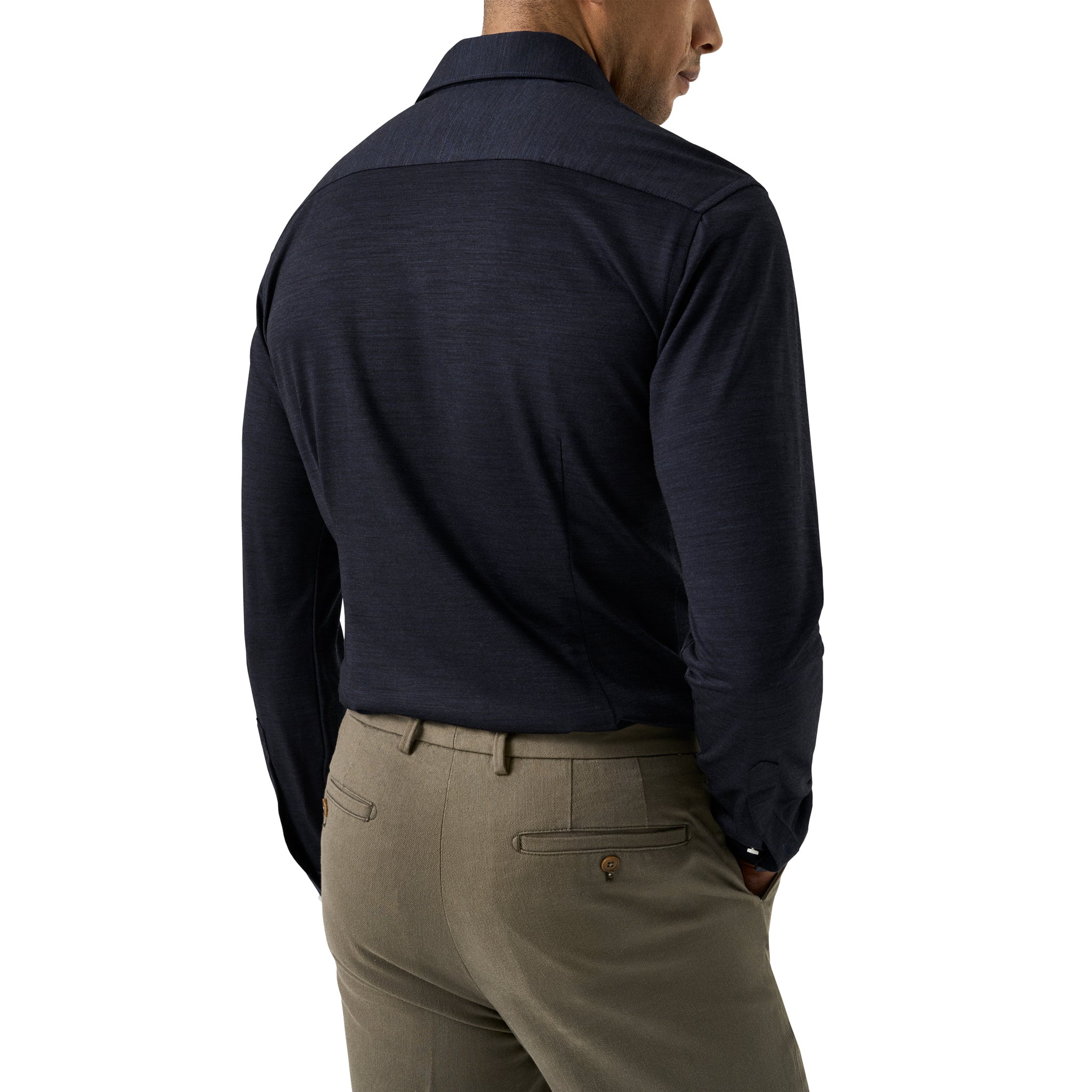 Navy Blue Knitted Merino-Lyocell Contemporary Fit Casual Shirt - ETON - Image 4