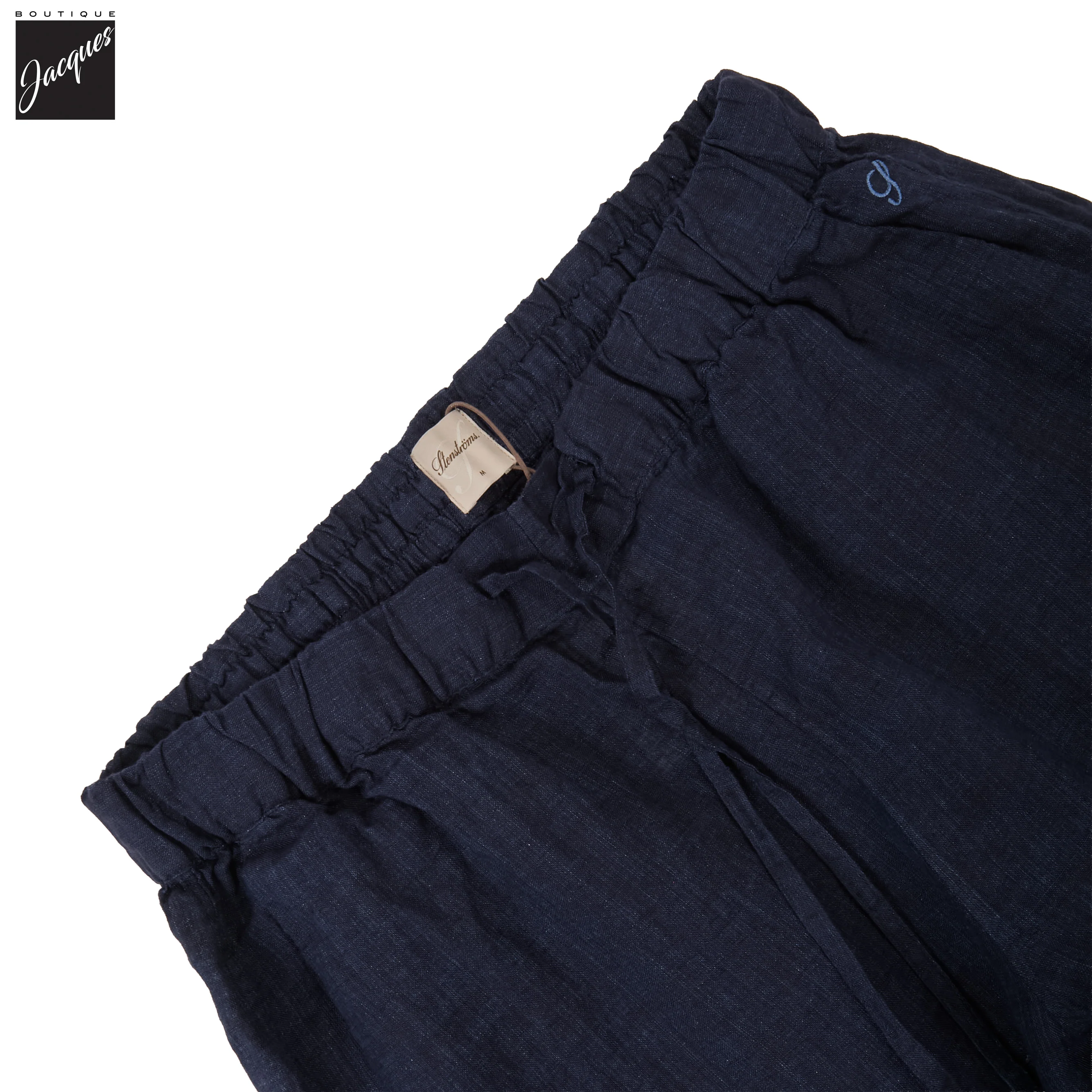 Navy Blue Linen Drawstring Resort Shorts - Stenströms - Image 3