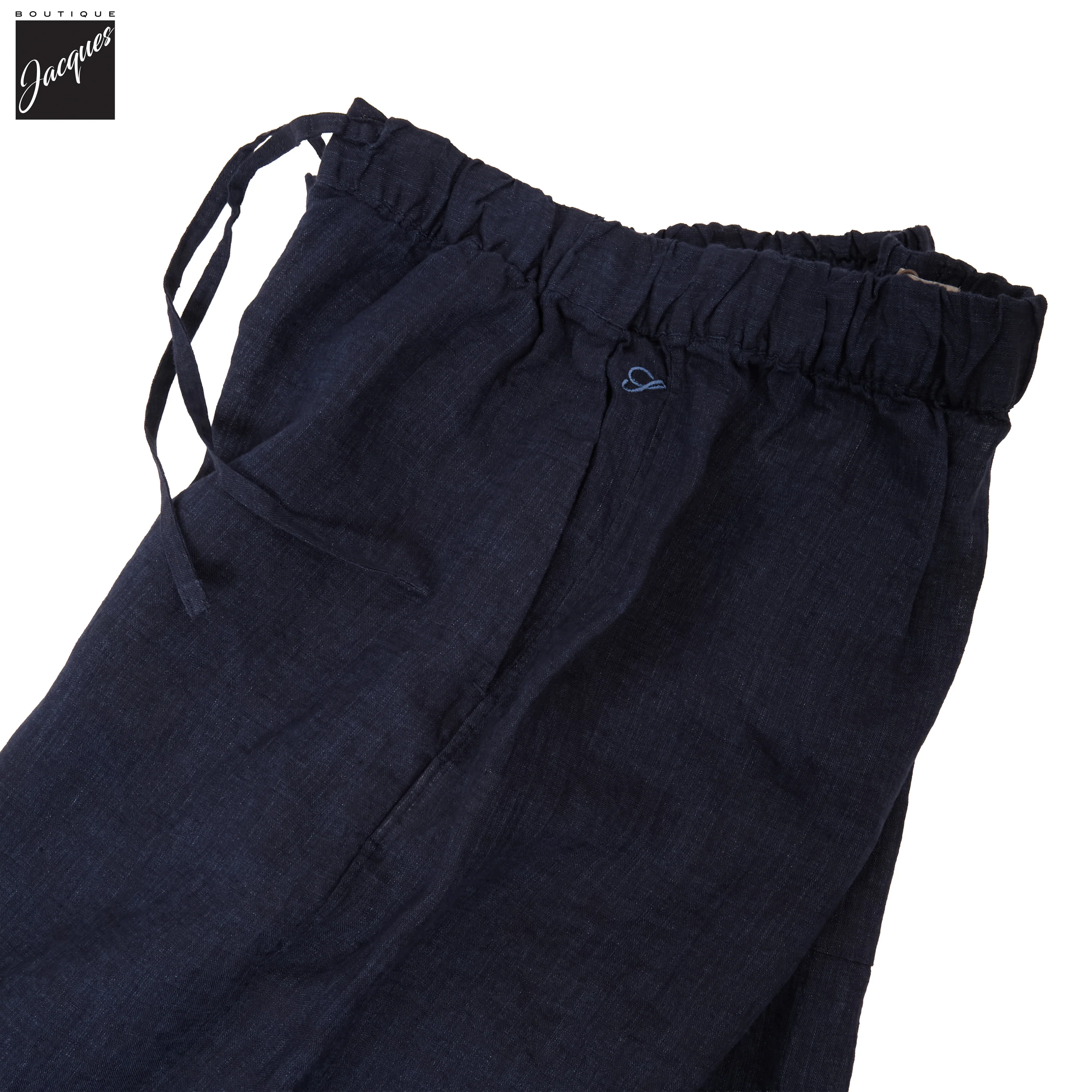 Navy Blue Linen Drawstring Resort Shorts - Stenströms - Image 4