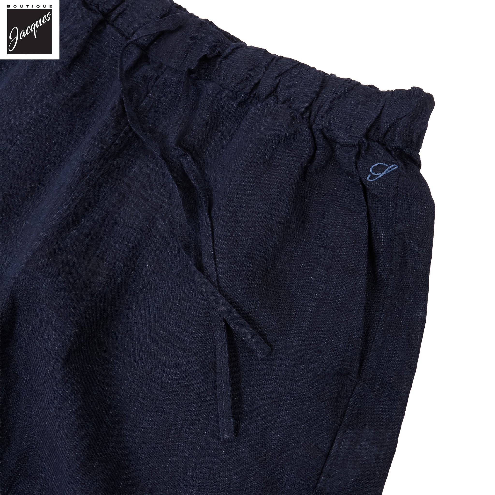 Navy Blue Linen Drawstring Resort Shorts - Stenströms - Image 5