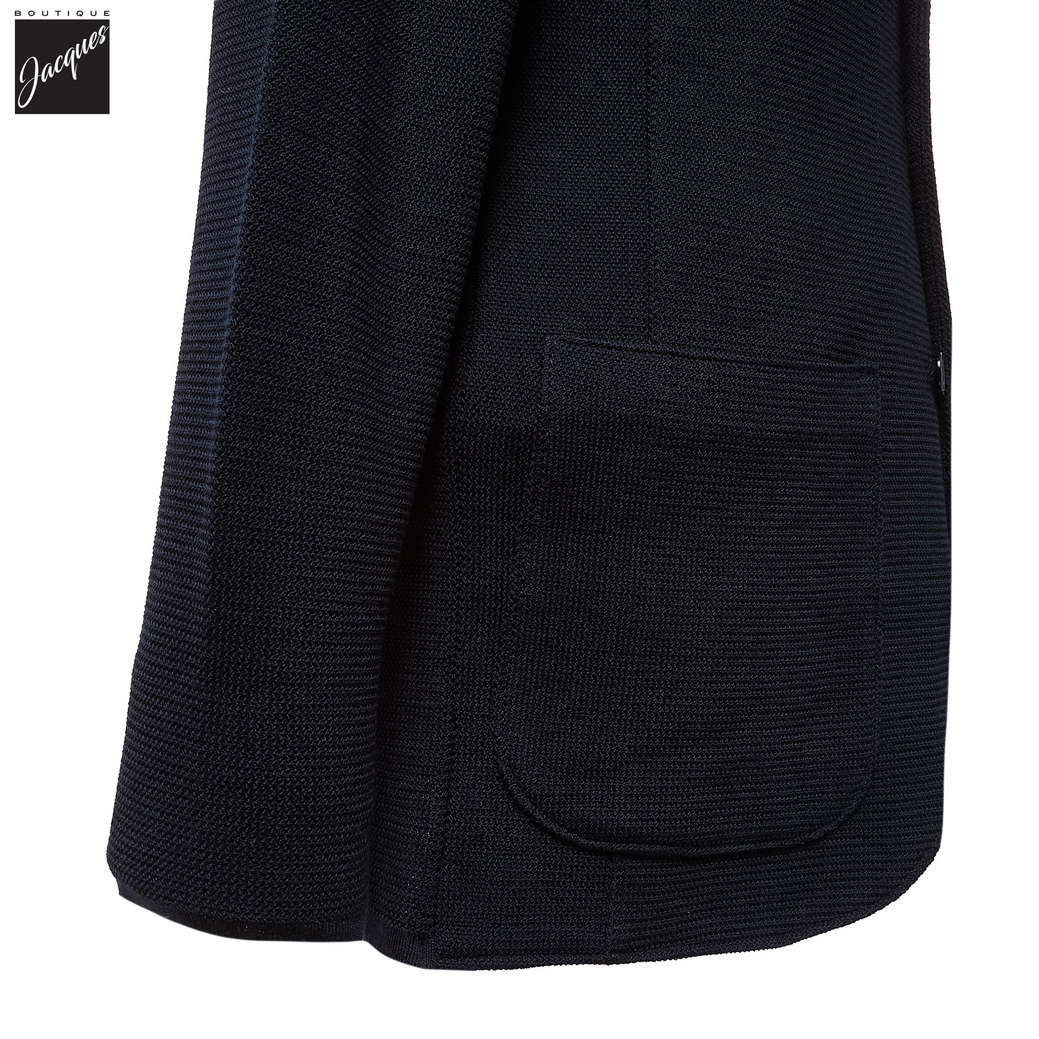 Navy Blue Merino Wool Knitted Textured Blazer Cardigan - Stenströms - Image 8