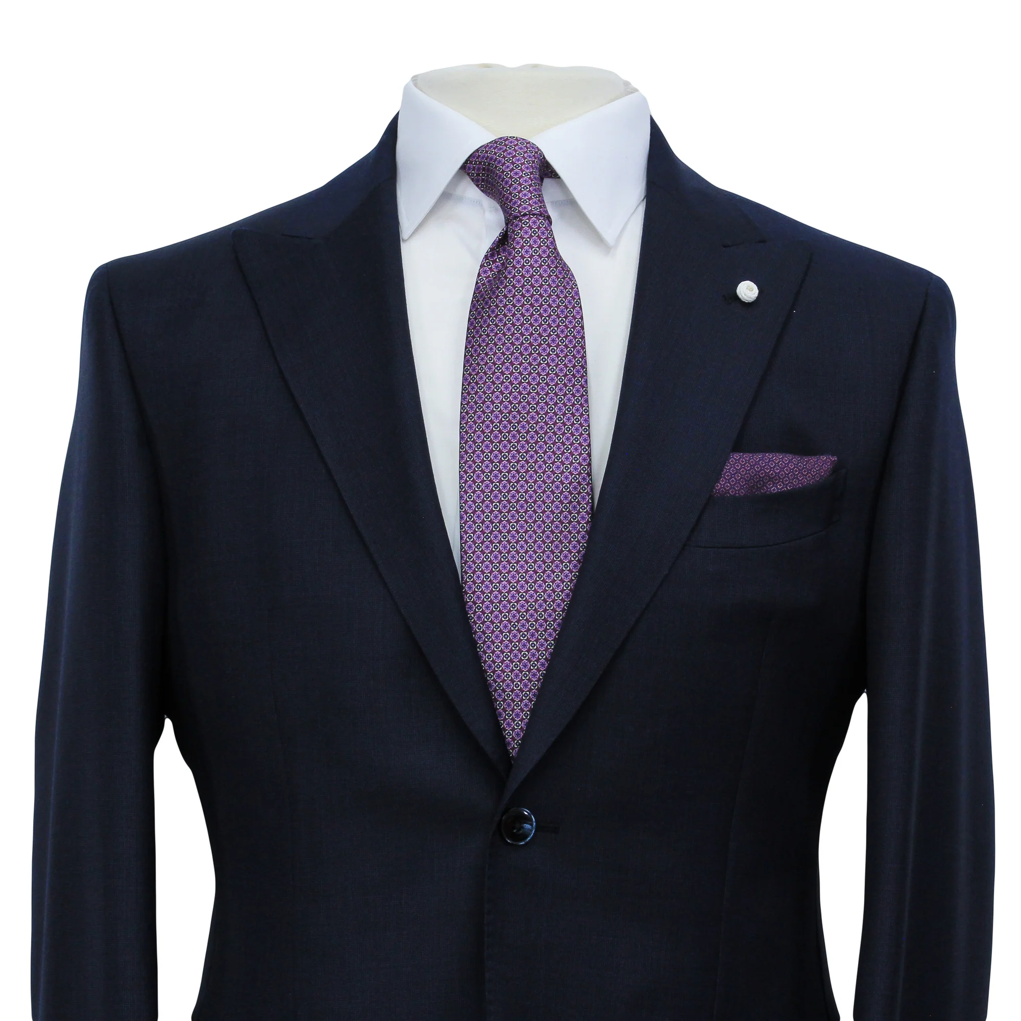 Navy Blue Nailhead Wool Mantua Slim Fit Suit Peak Lapel - Luigi Bianchi - Image 5
