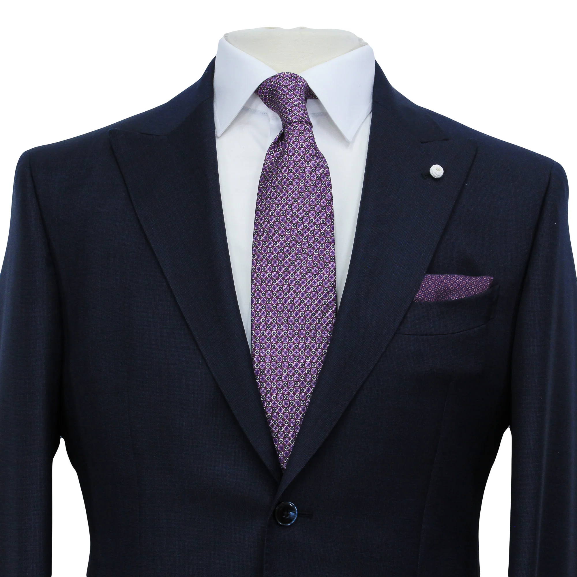 Navy Blue Nailhead Wool Mantua Slim Fit Suit Peak Lapel - Luigi Bianchi - Image 6