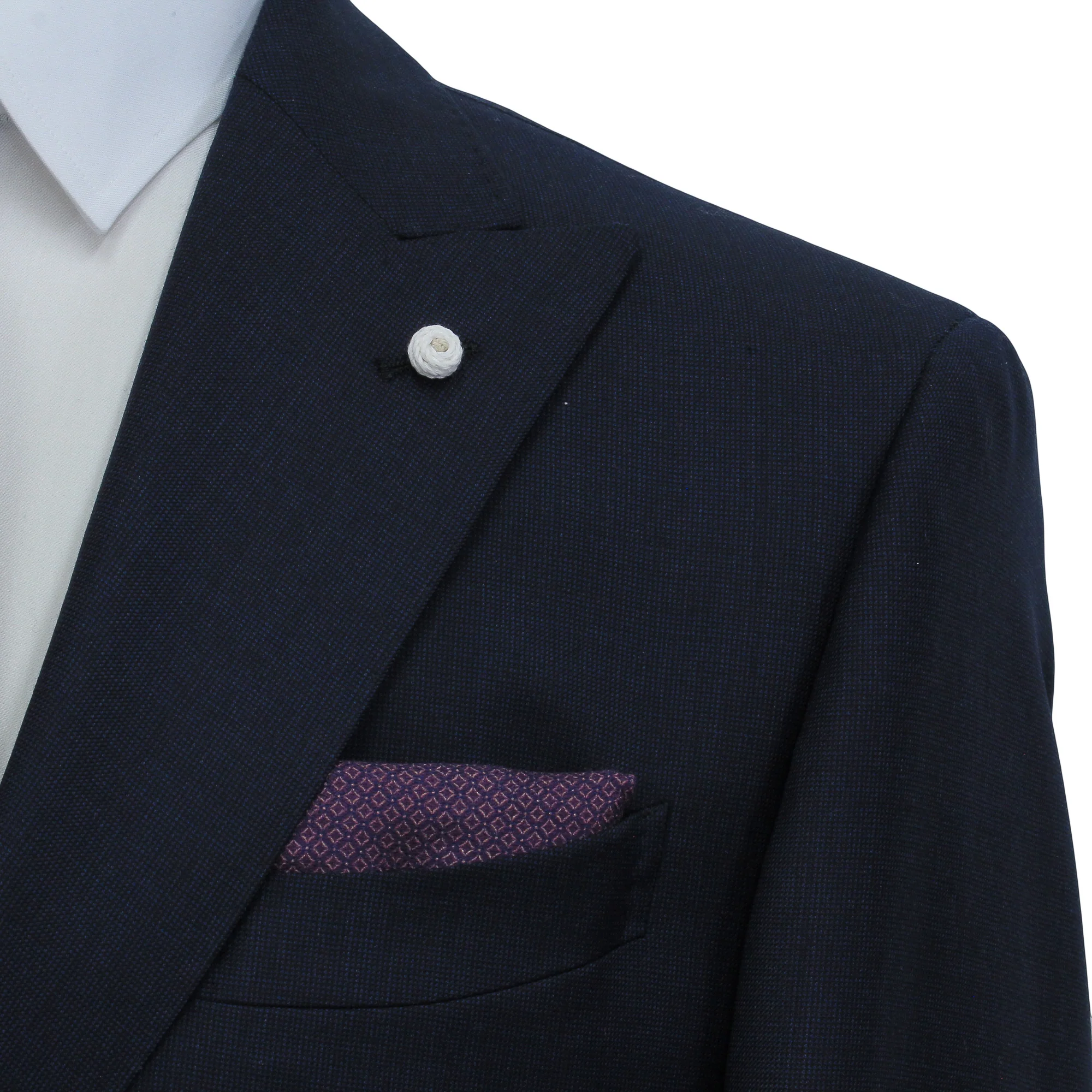 Navy Blue Nailhead Wool Mantua Slim Fit Suit Peak Lapel - Luigi Bianchi - Image 7