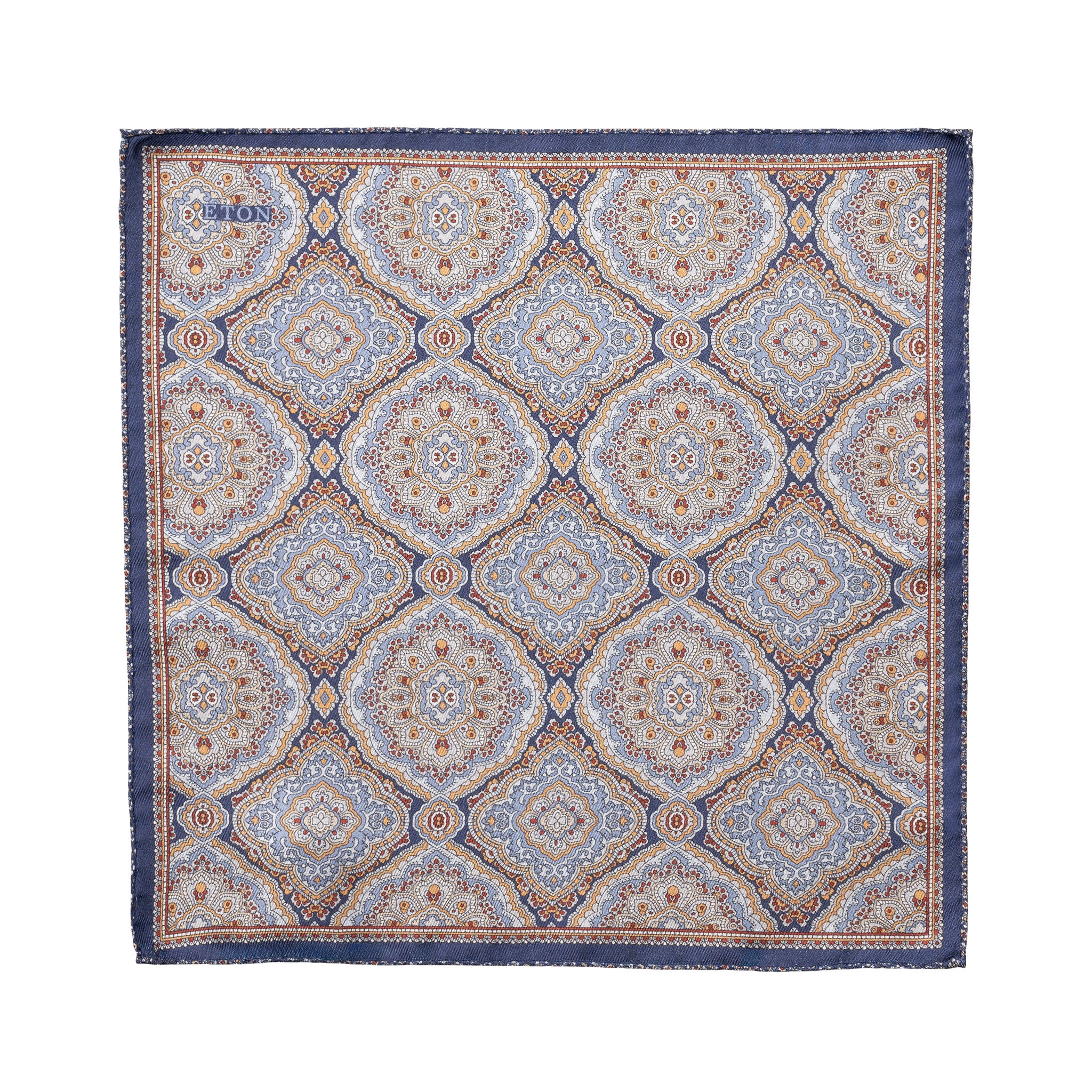 Navy Blue Paisley/Floral Reversible Silk Pocket Square - ETON - Image 2