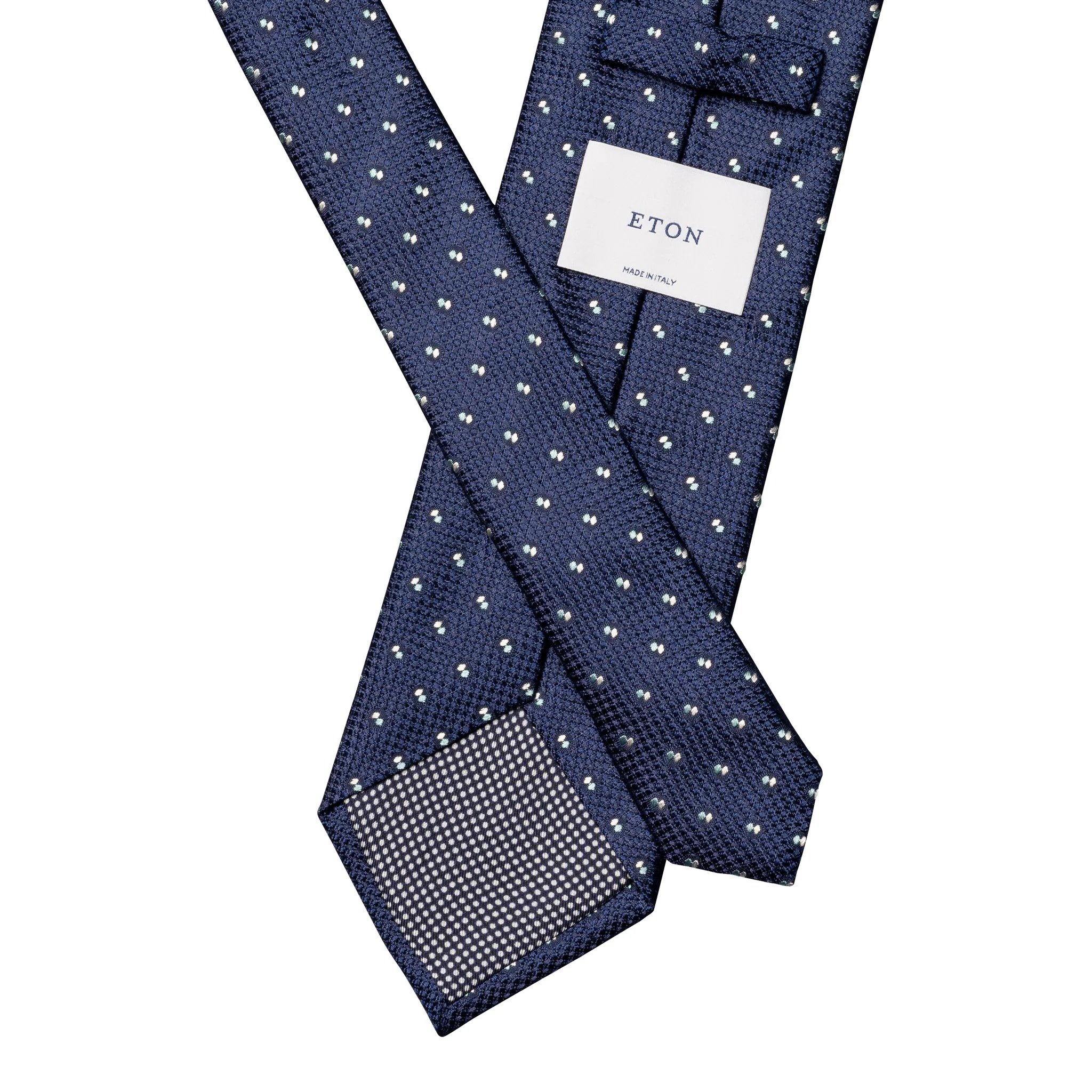 Navy Blue Pin Dot Woven Silk Tie - ETON - Image 3