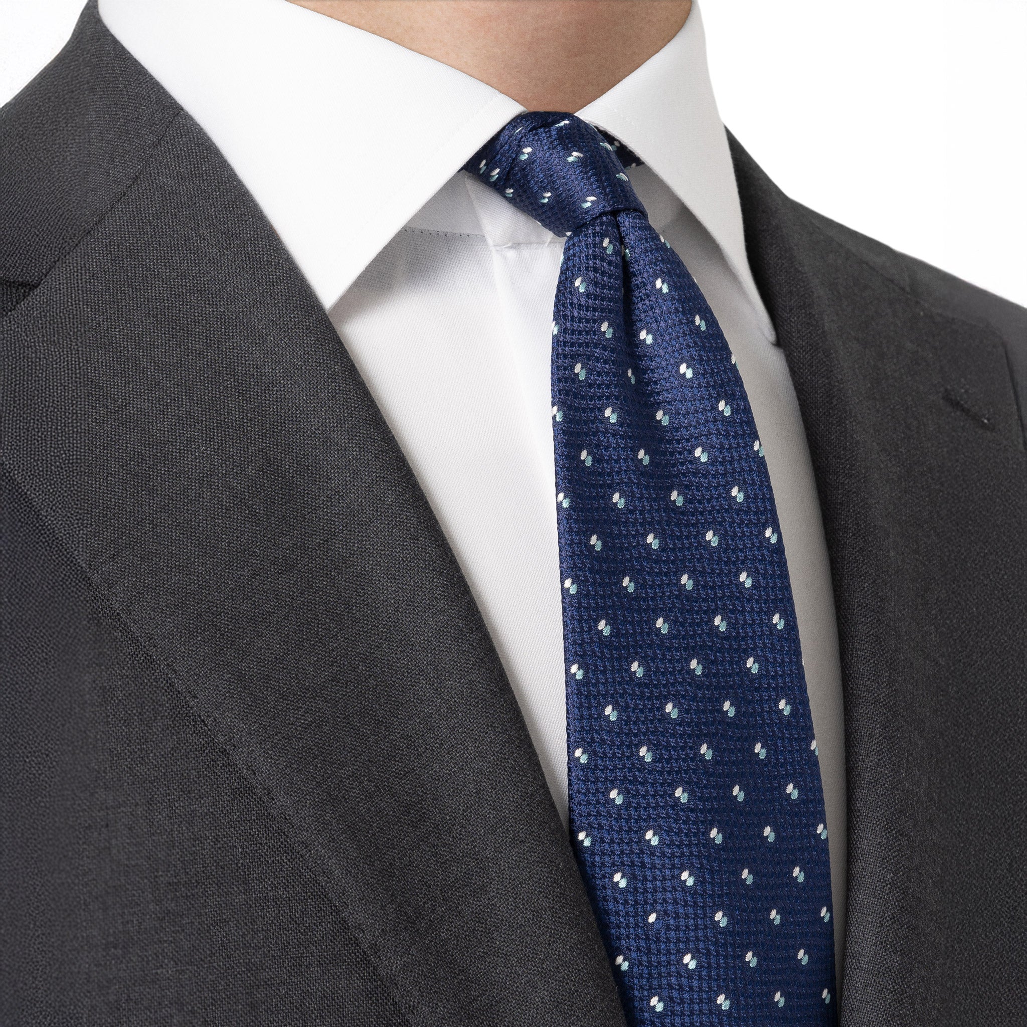 Navy Blue Pin Dot Woven Silk Tie - ETON - Image 5
